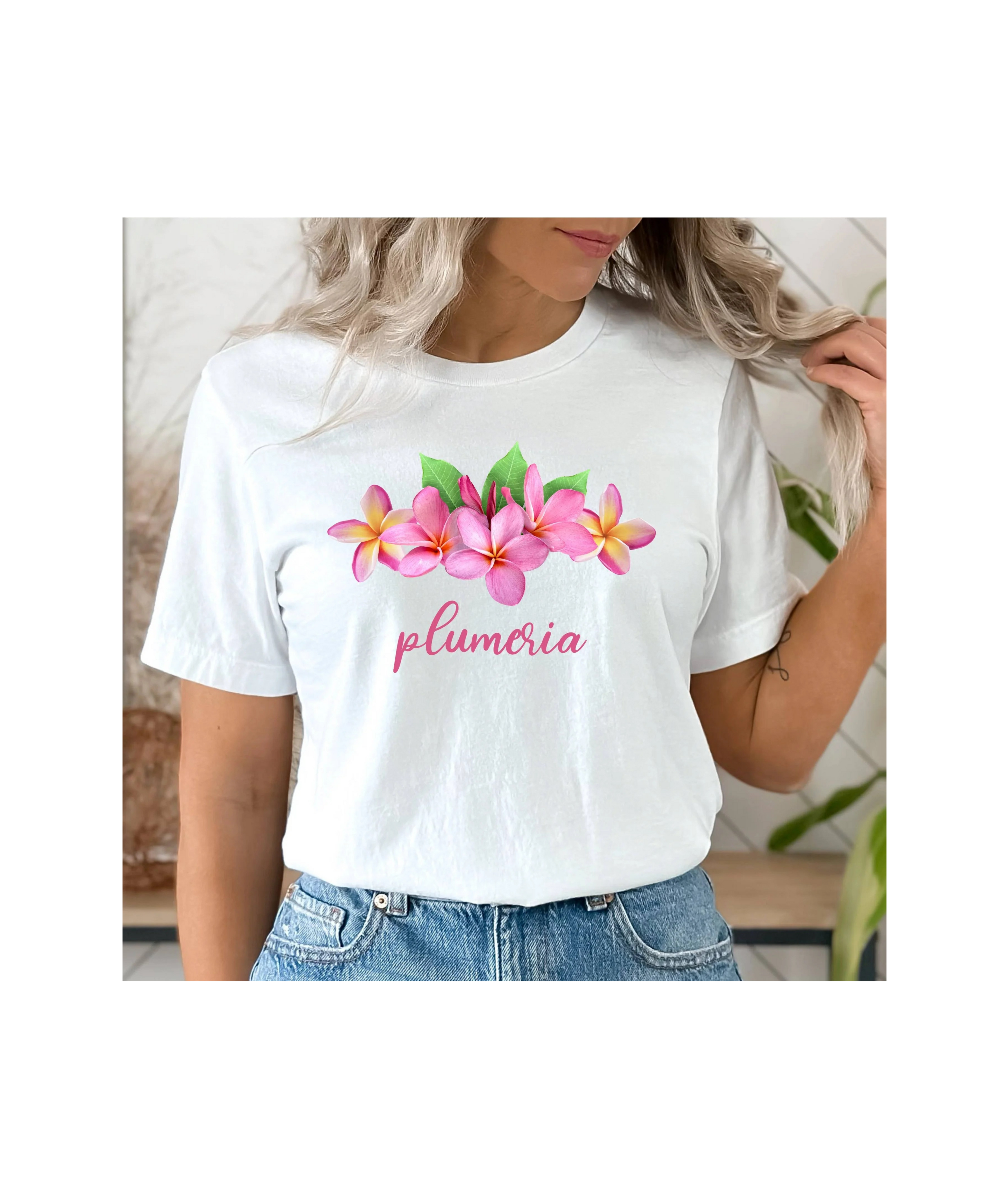 Pink plumeria t -shirt Bella Canvas plumeria tee gift for Plumeria lover Hawaiian flowers tee