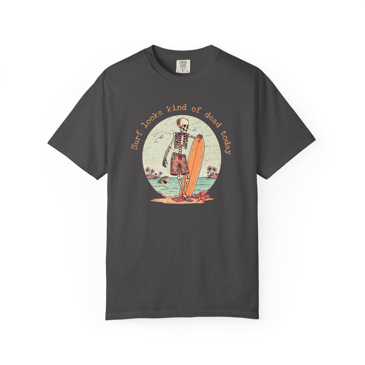Skeleton Surfer T-Shirt — "Surf looks kind of dead today" Vintage Beach Tee