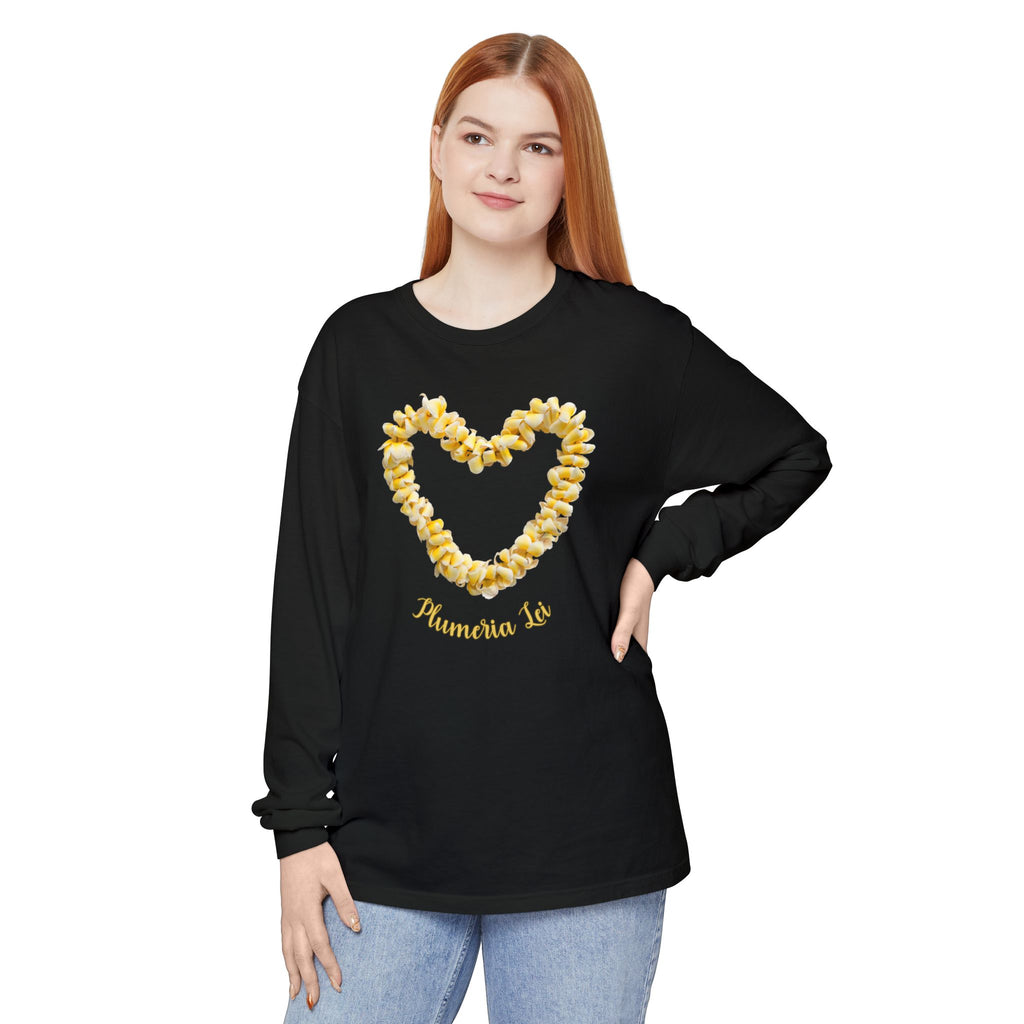 Plumeria Hawaiian Flower Lei Long Sleeve Tee Comfort Colors® garment dyed shirt