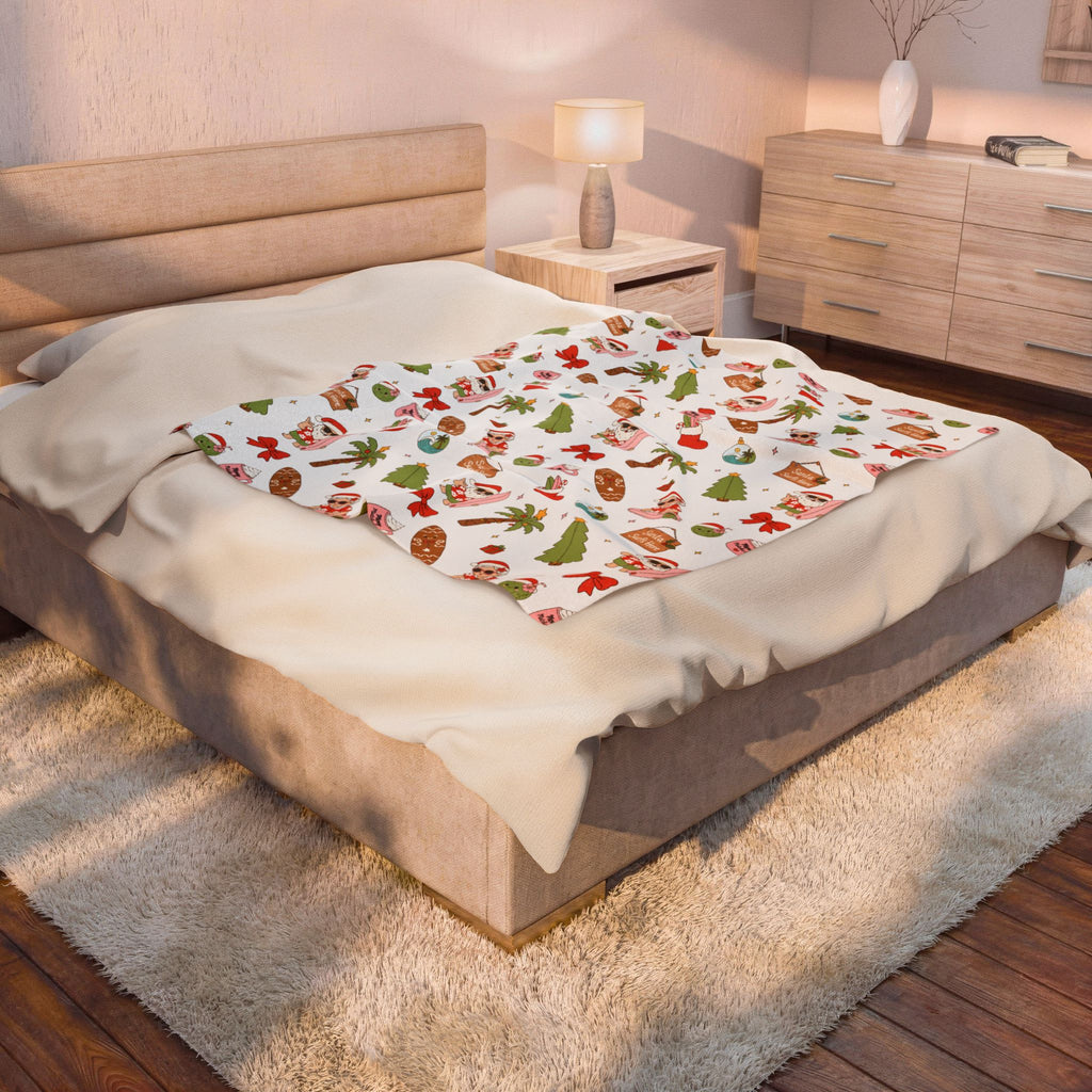 Holiday Surf Santa Velveteen Plush Blanket — Tropical Christmas Throw
