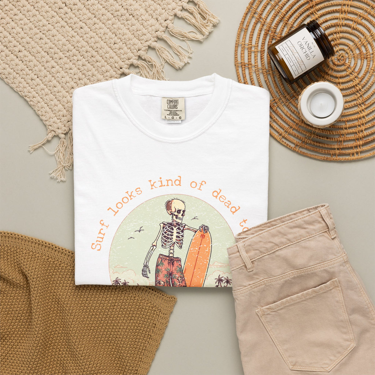 Copy of Skeleton Surfer T-Shirt — "Surf looks kind of dead today" Vintage Beach Tee
