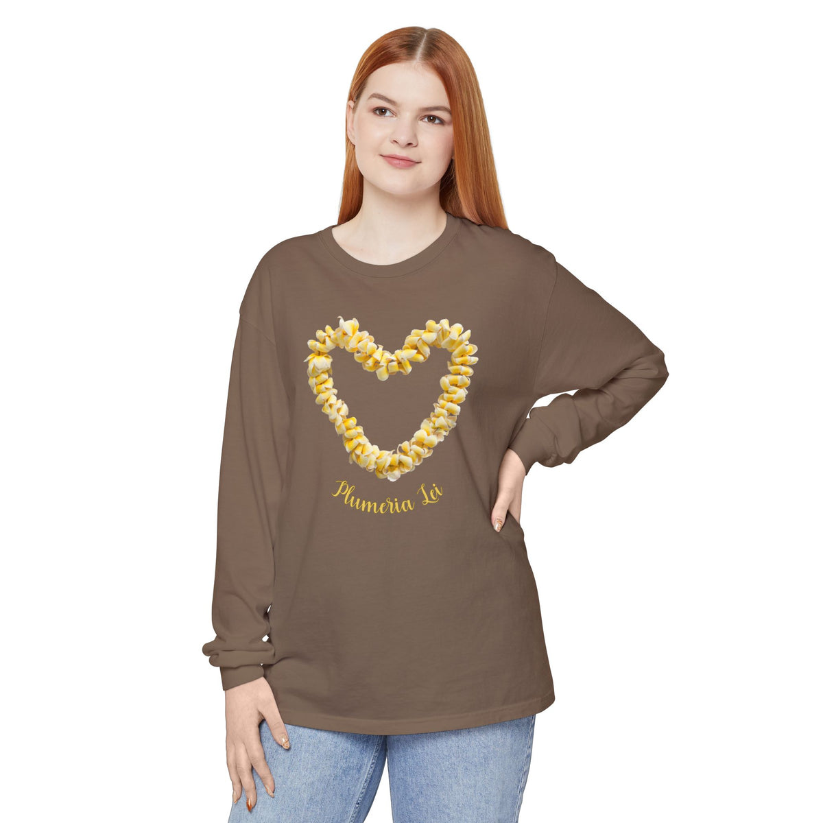 Plumeria Hawaiian Flower Lei Long Sleeve Tee Comfort Colors® garment dyed shirt
