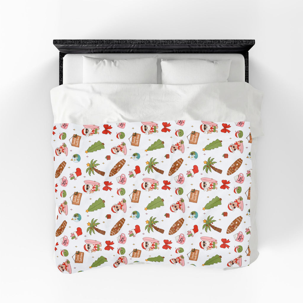 Holiday Surf Santa Velveteen Plush Blanket — Tropical Christmas Throw