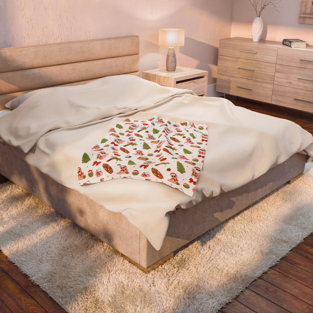 Holiday Surf Santa Velveteen Plush Blanket — Tropical Christmas Throw