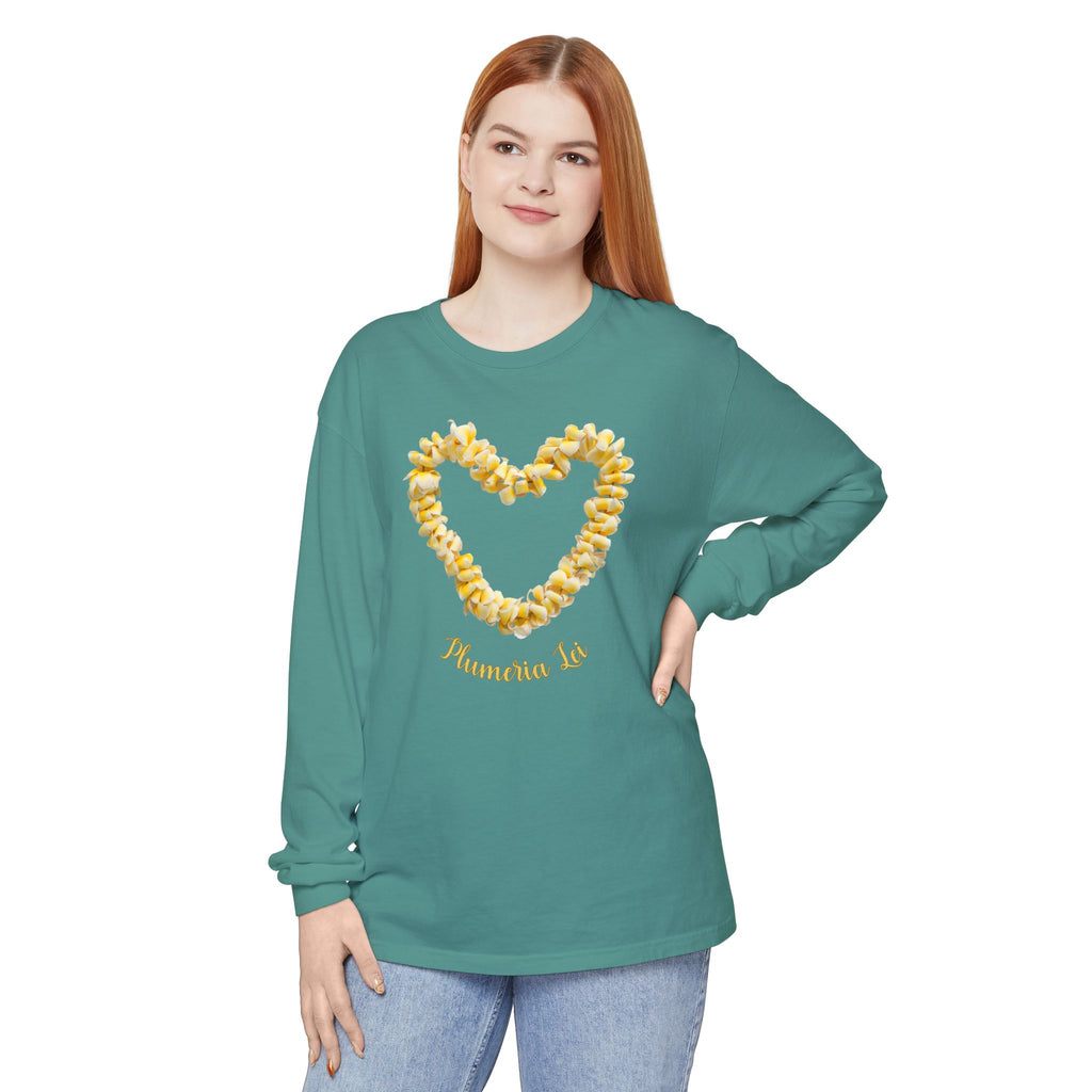Plumeria Hawaiian Flower Lei Long Sleeve Tee Comfort Colors® garment dyed shirt