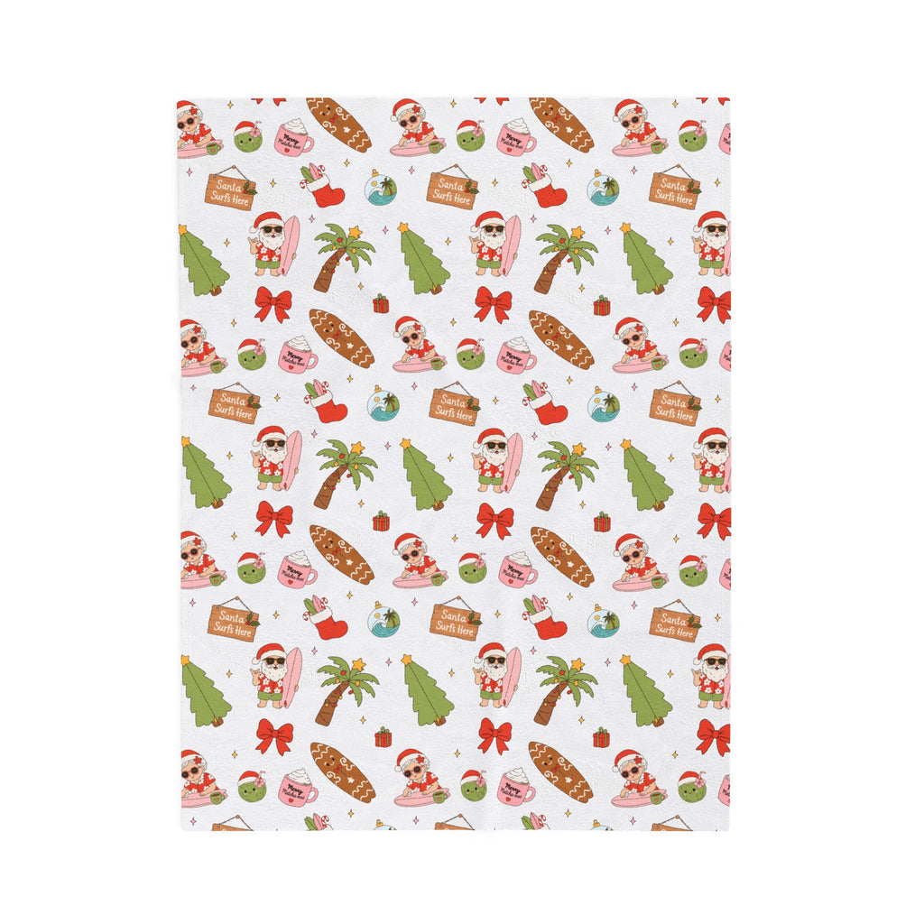 Holiday Surf Santa Velveteen Plush Blanket — Tropical Christmas Throw