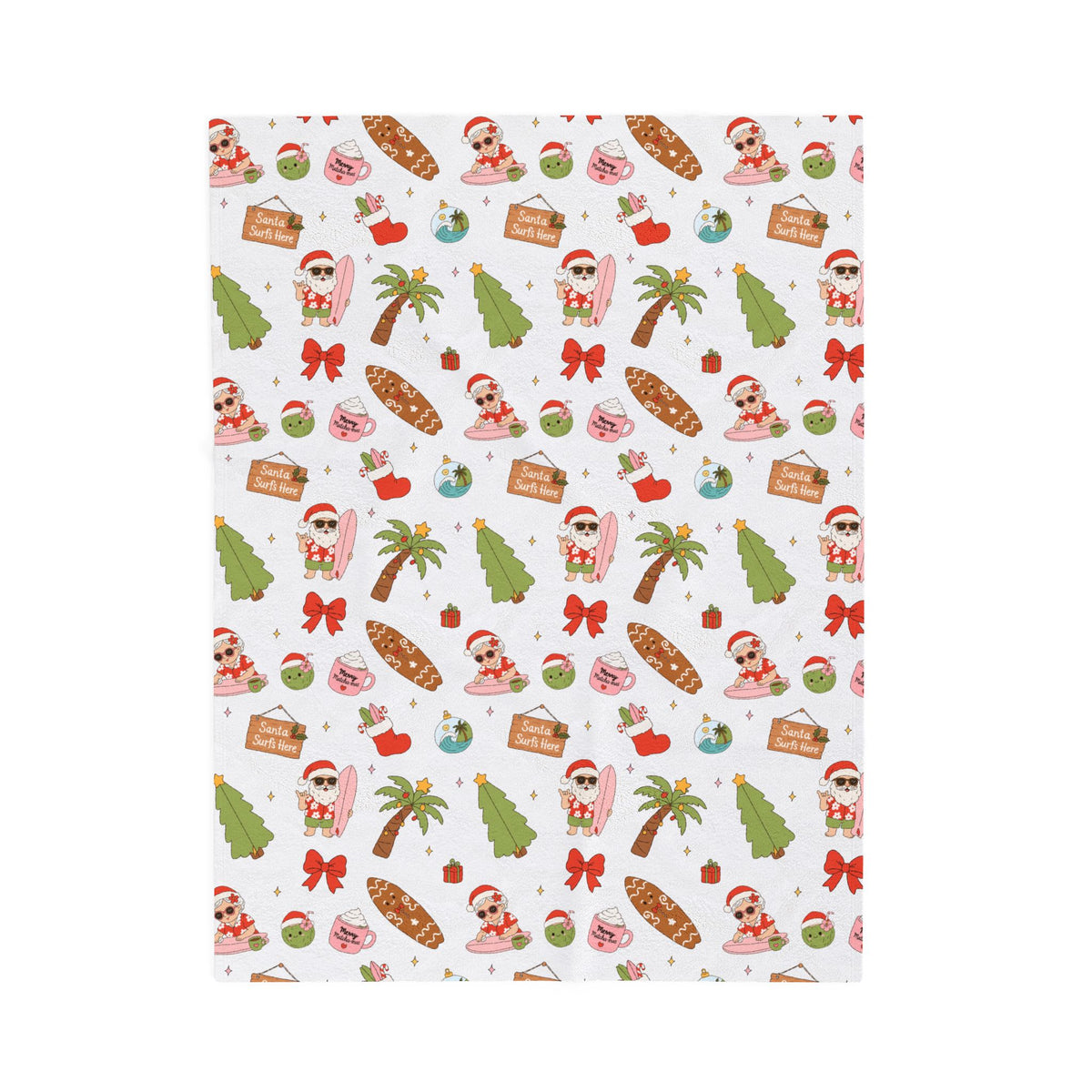 Holiday Surf Santa Velveteen Plush Blanket — Tropical Christmas Throw