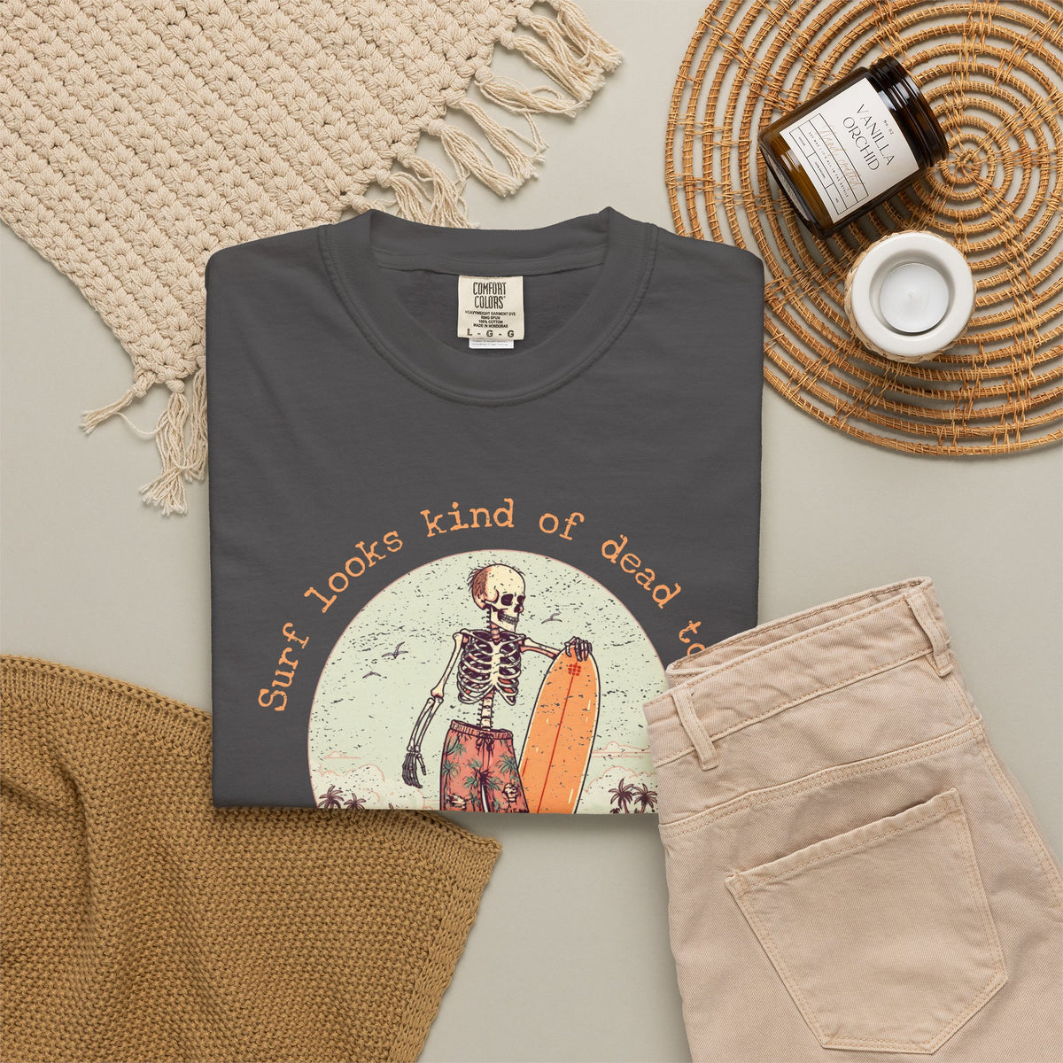 Copy of Skeleton Surfer T-Shirt — "Surf looks kind of dead today" Vintage Beach Tee