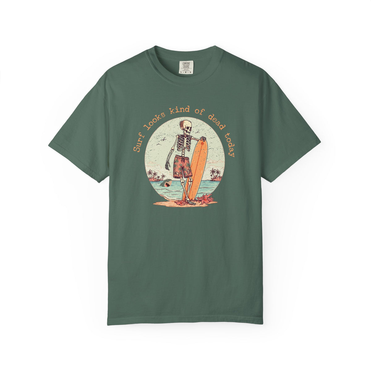Skeleton Surfer T-Shirt — "Surf looks kind of dead today" Vintage Beach Tee