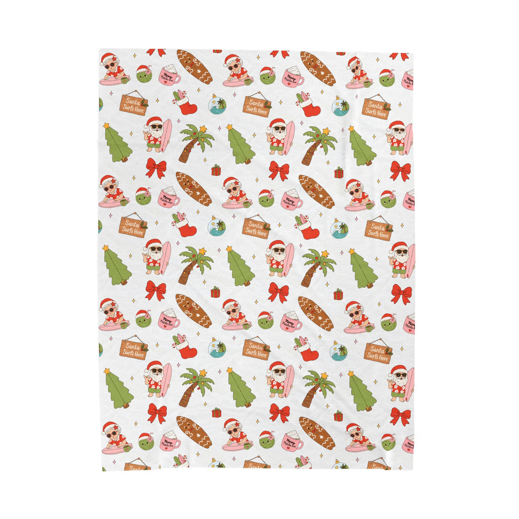 Holiday Surf Santa Velveteen Plush Blanket — Tropical Christmas Throw