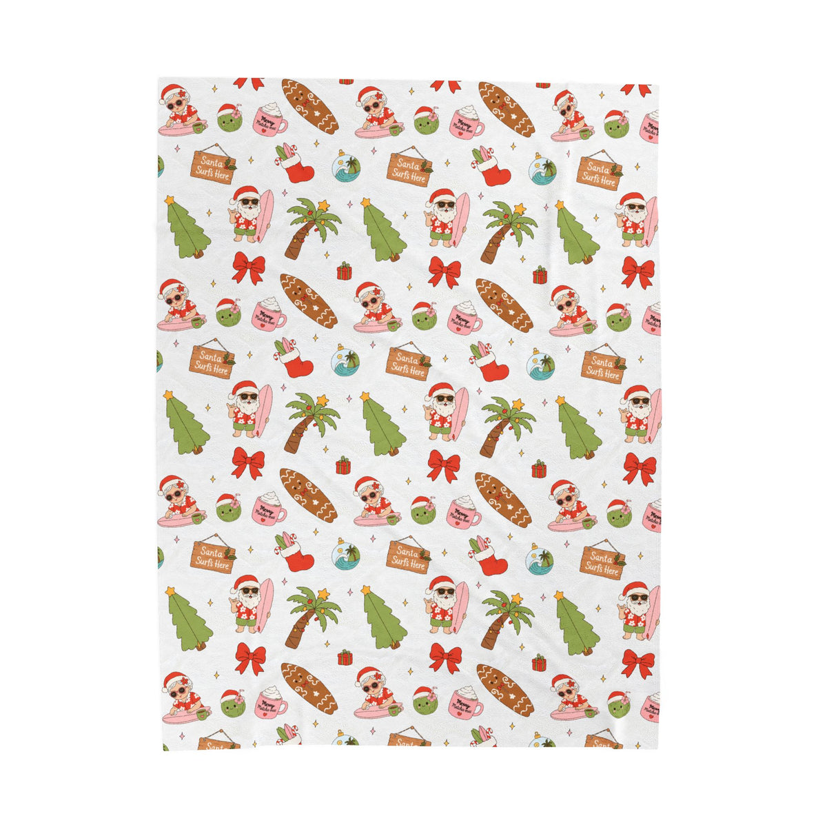 Holiday Surf Santa Velveteen Plush Blanket — Tropical Christmas Throw