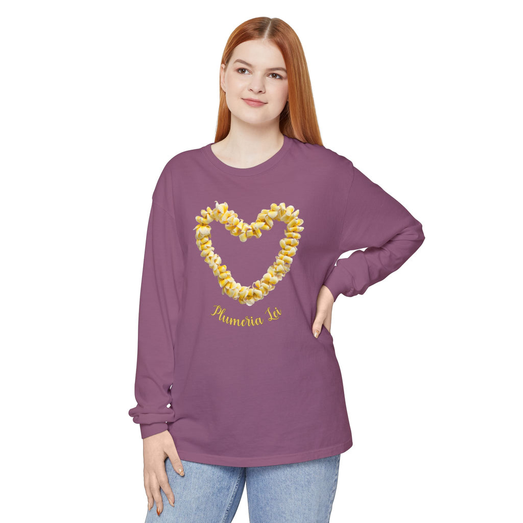Plumeria Hawaiian Flower Lei Long Sleeve Tee Comfort Colors® garment dyed shirt