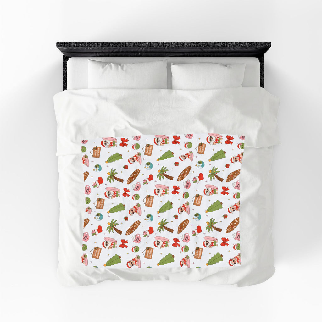 Holiday Surf Santa Velveteen Plush Blanket — Tropical Christmas Throw