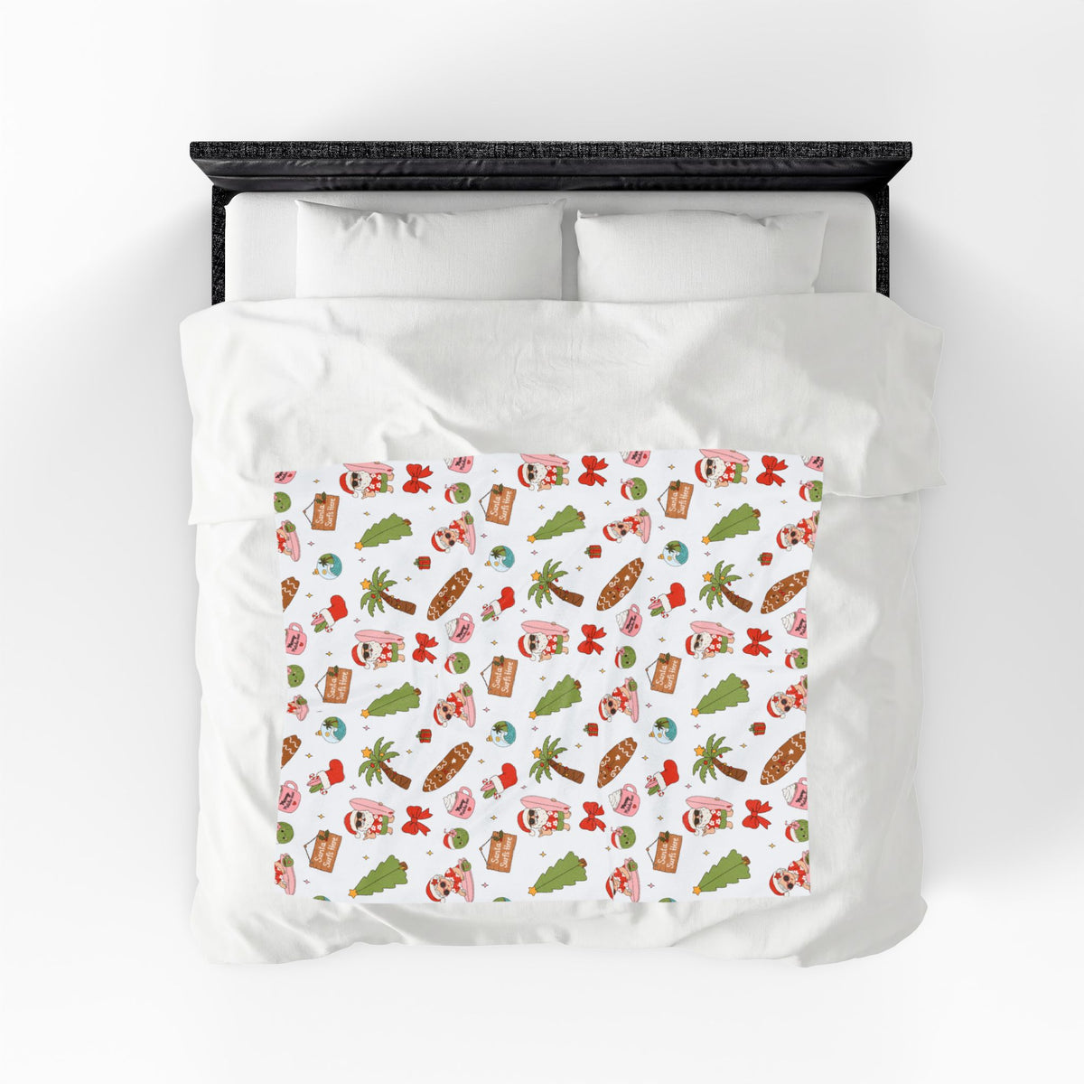 Holiday Surf Santa Velveteen Plush Blanket — Tropical Christmas Throw