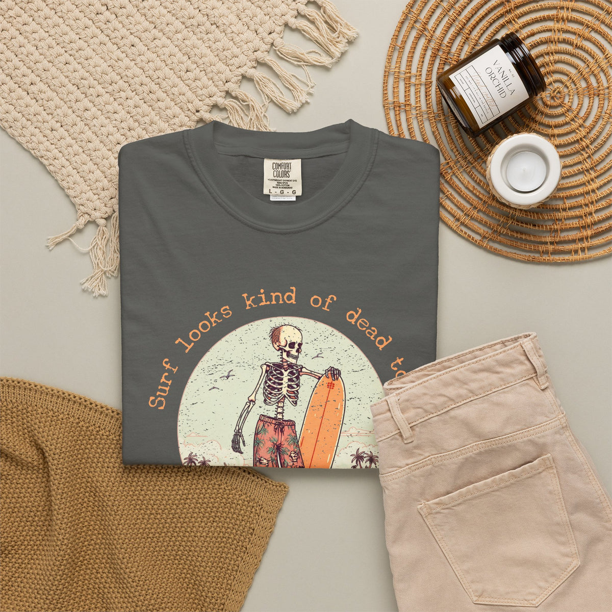 Copy of Skeleton Surfer T-Shirt — "Surf looks kind of dead today" Vintage Beach Tee