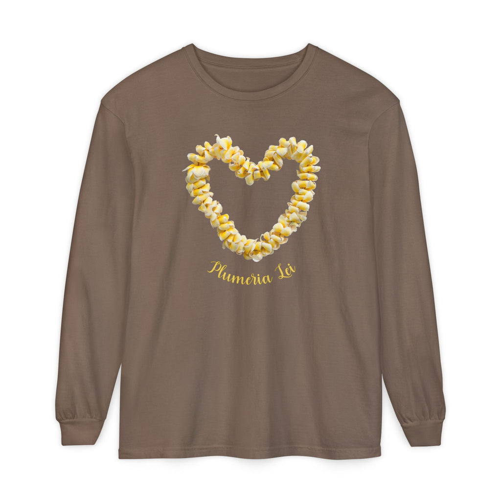 Plumeria Hawaiian Flower Lei Long Sleeve Tee Comfort Colors® garment dyed shirt