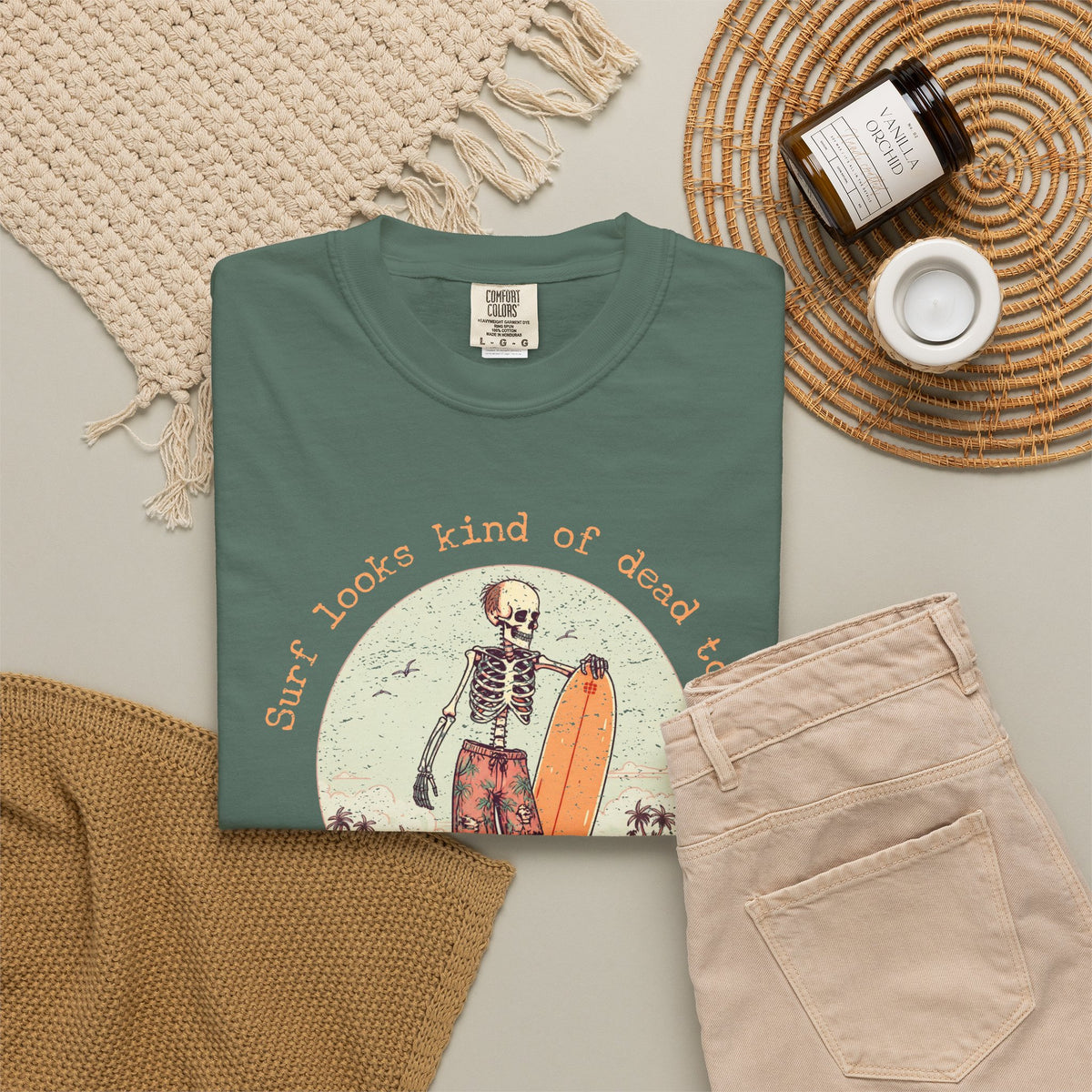Copy of Skeleton Surfer T-Shirt — "Surf looks kind of dead today" Vintage Beach Tee