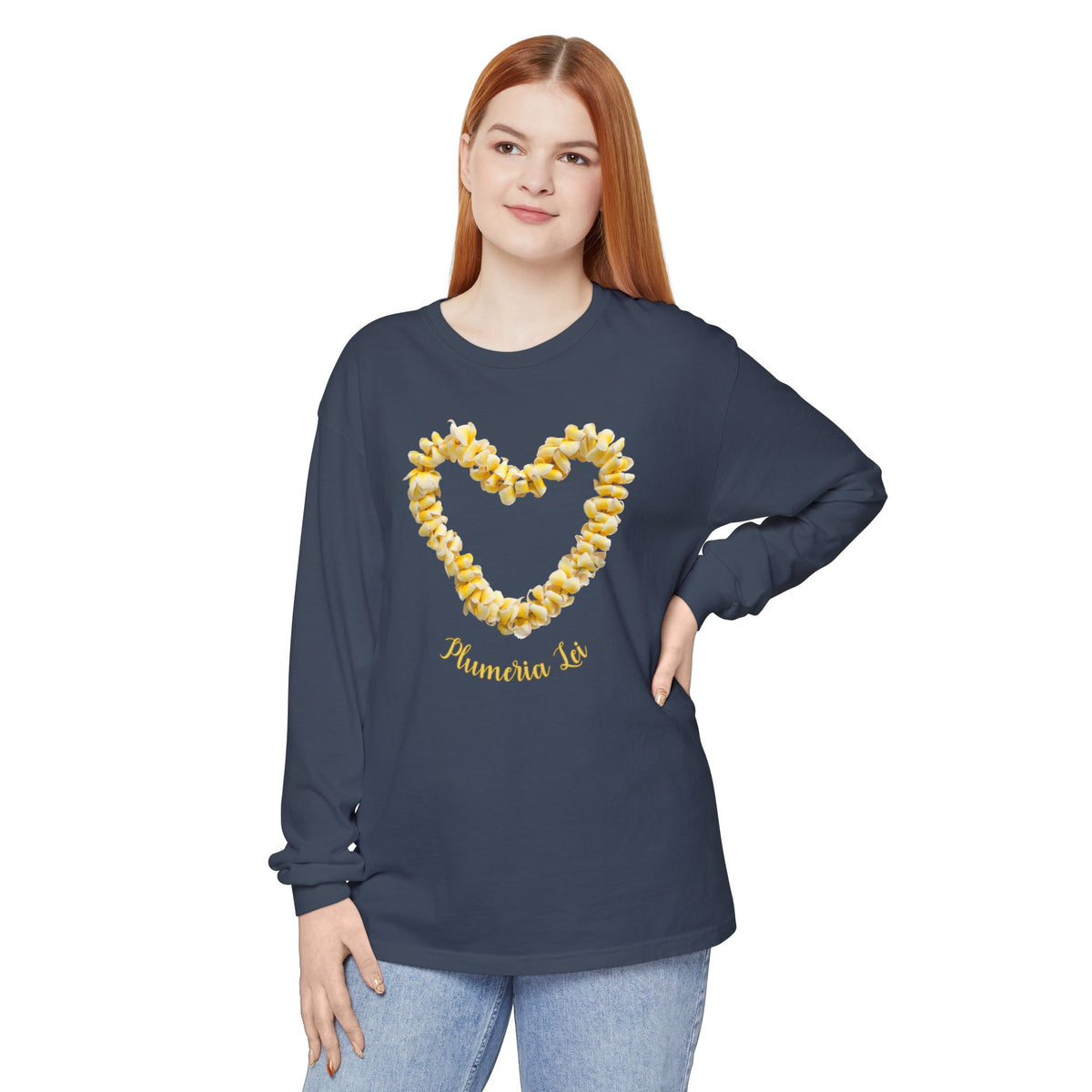 Plumeria Hawaiian Flower Lei Long Sleeve Tee Comfort Colors® garment dyed shirt