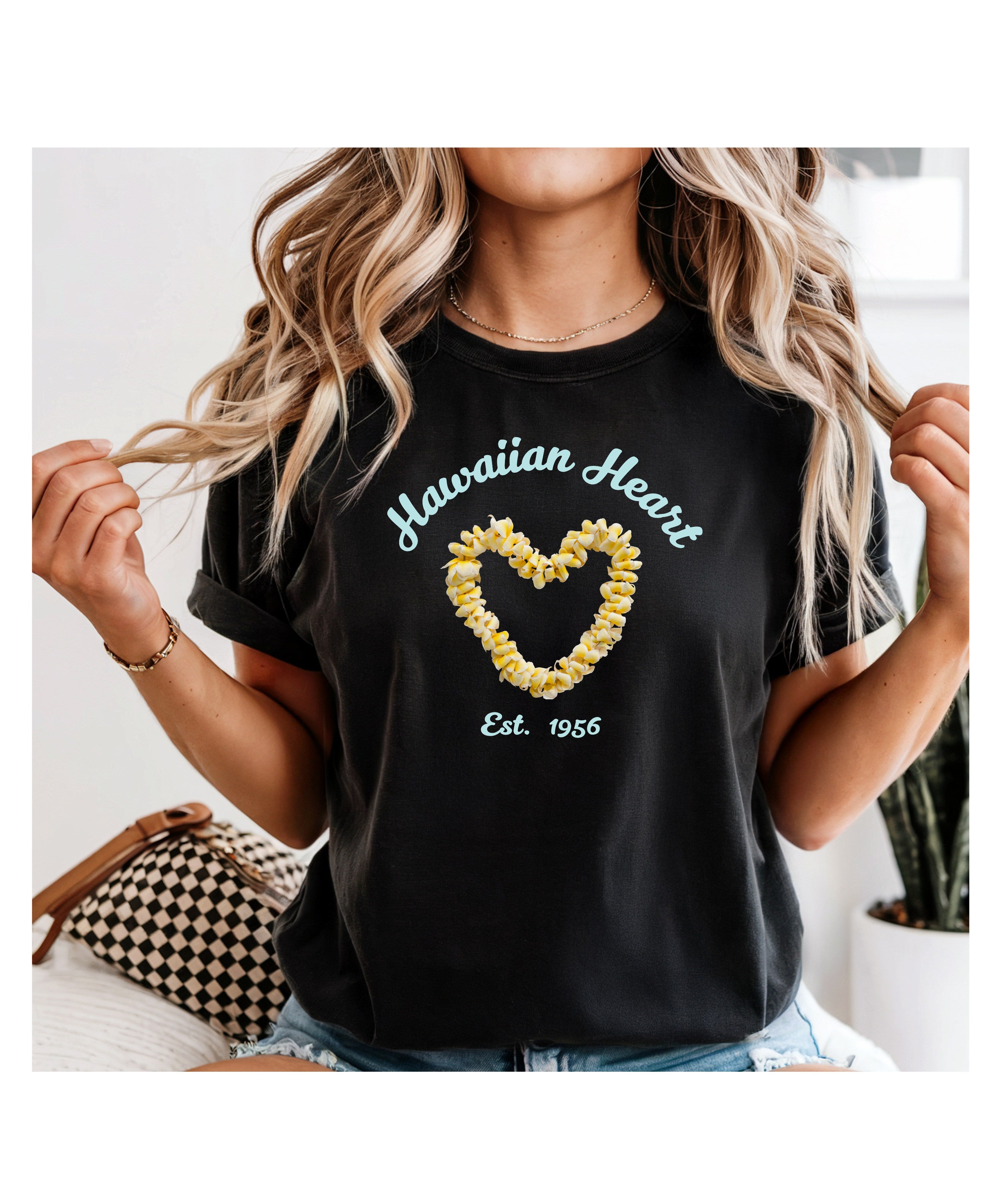 Hawaiian Heart T-Shirt Comfort Colors Plumeria Tee Personalize year Hawaii t-shirt