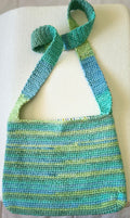 Handmade Crochet Striped Cotton Bag: Blue Green Lined Gift Bag