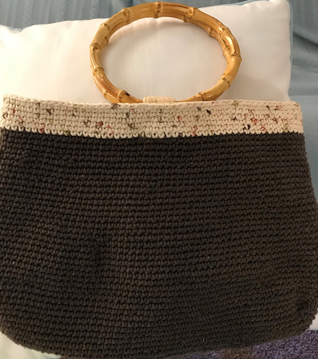 Handmade Crochet Cotton Tote Bag with Bamboo Handles