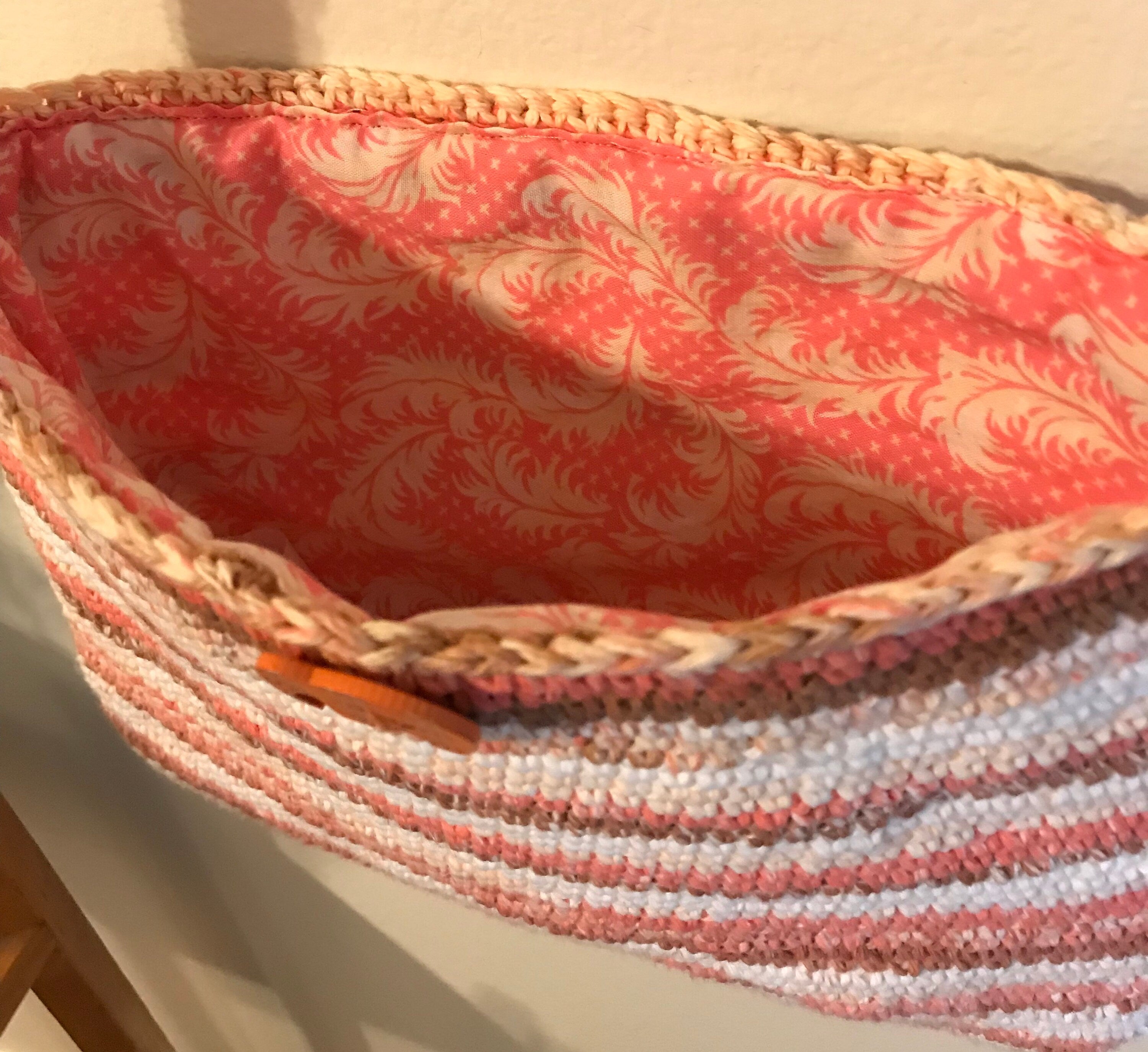 Handmade Crochet Shoulder Bag: Striped Cotton Yarn, Elephant Button