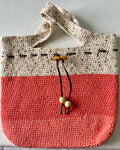 Handmade Crochet Tote Bag: Pumpkin and beige Cotton Yarn lined