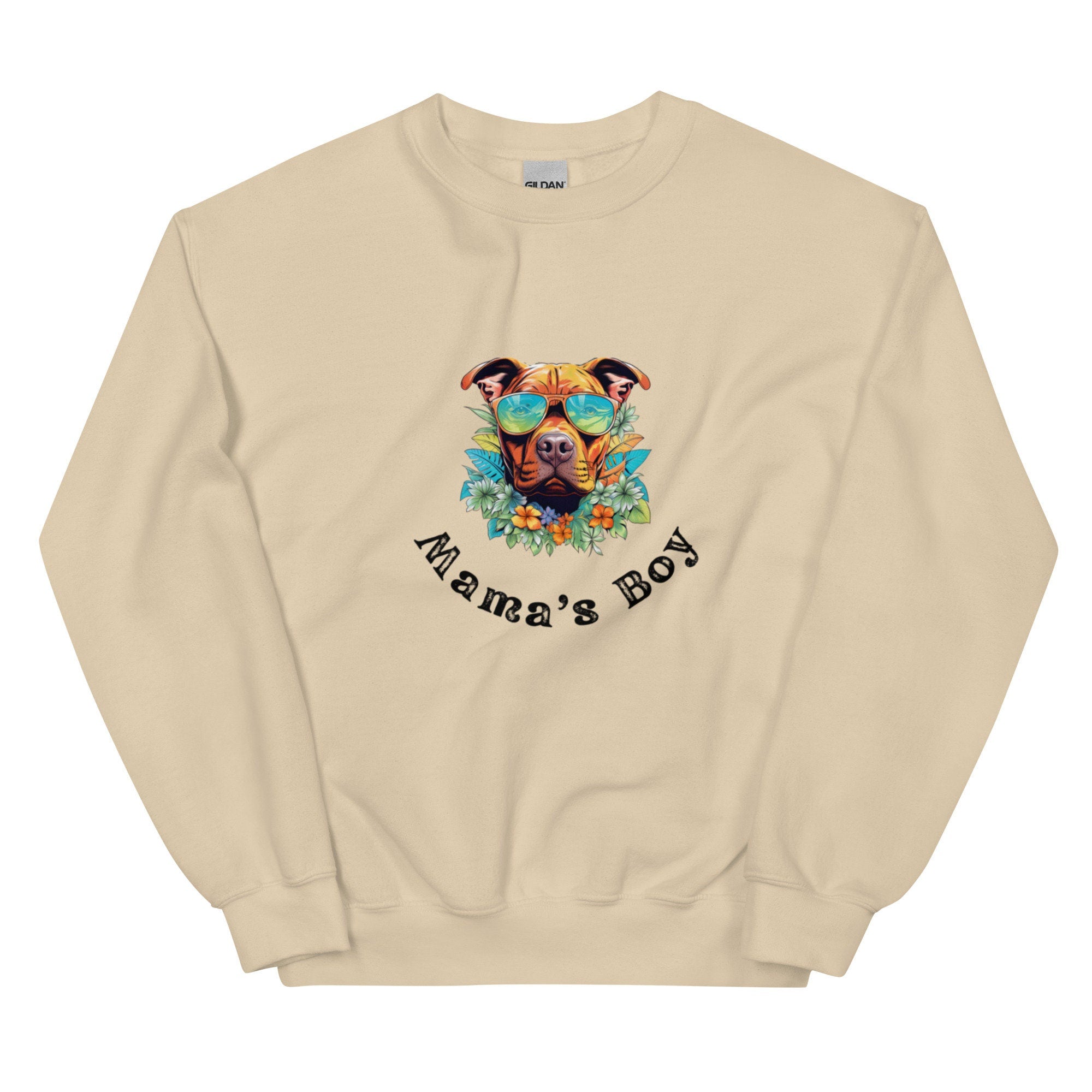 Dog Mama Sweatshirt: Tropical Bully Dog with Sunglasses