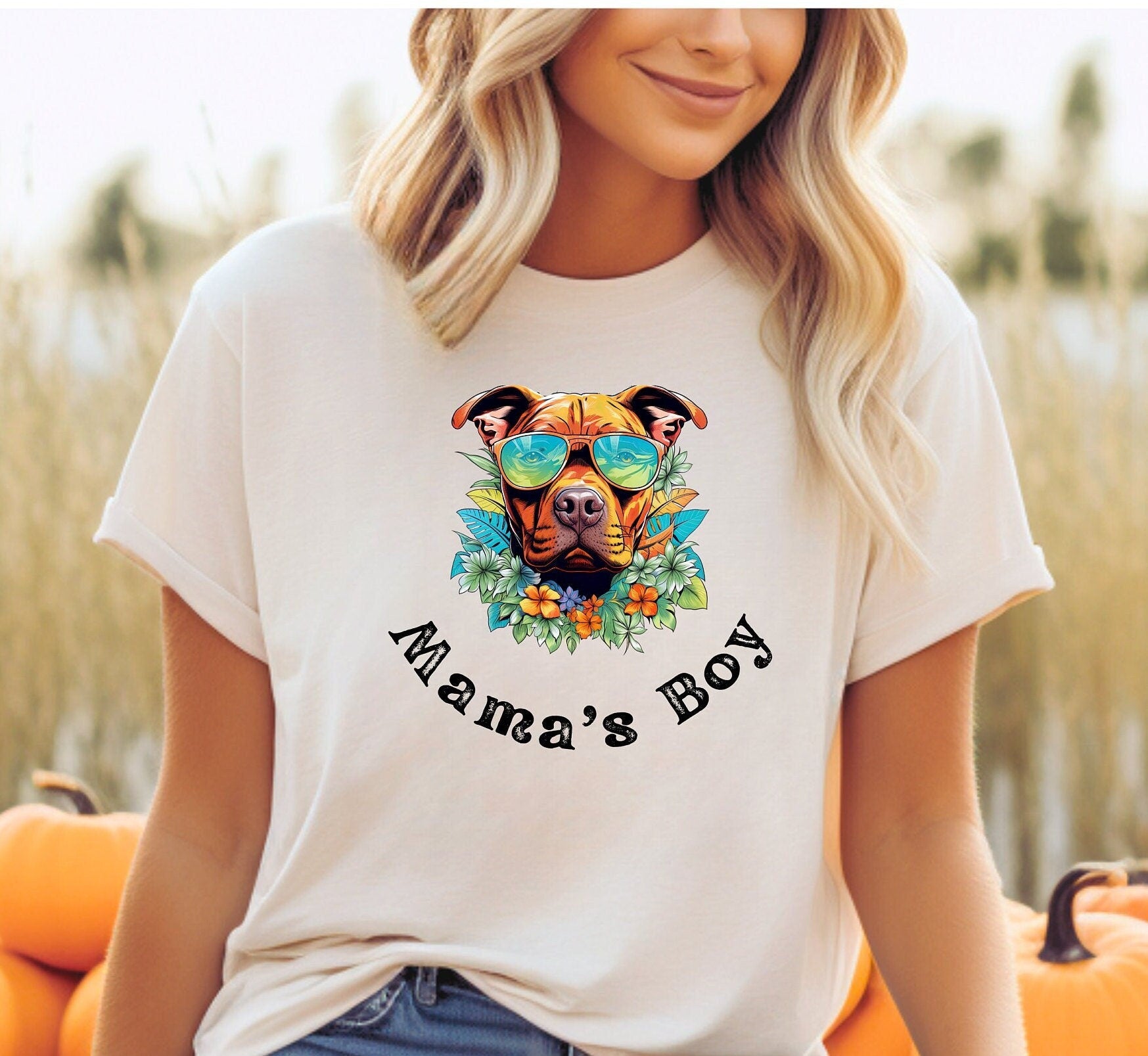 Funny Dog T-Shirt, Tropical Pit Bull Sunglasses, Dog Mama Gift