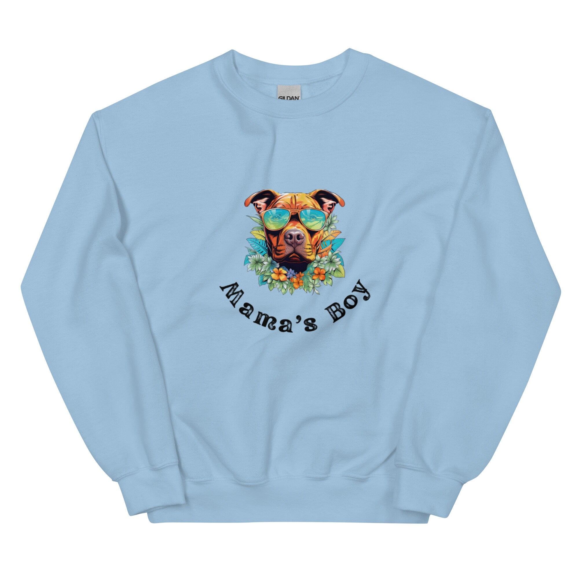 Dog Mama Sweatshirt: Tropical Bully Dog with Sunglasses