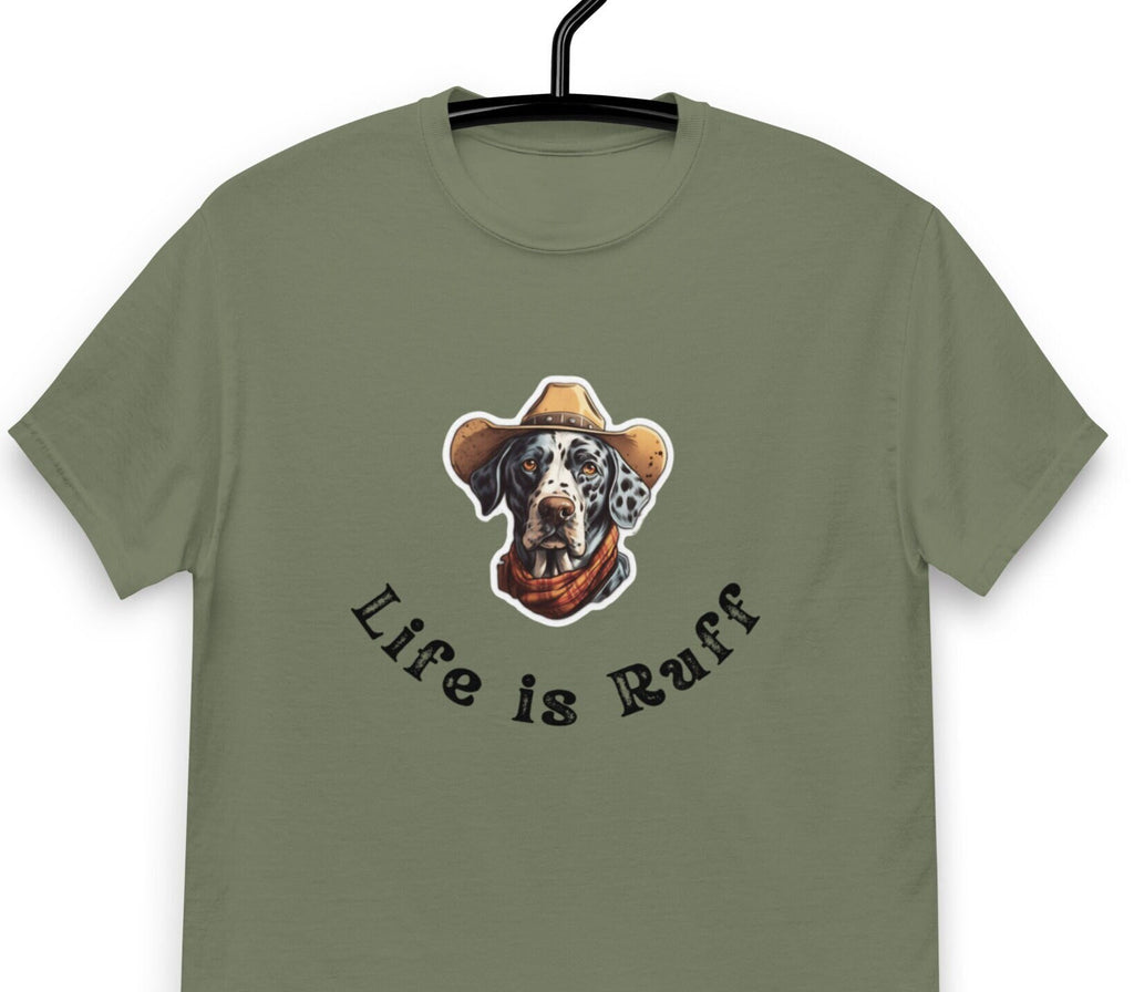 Funny Dog Cowboy T-Shirt: "Life is Ruff" Slogan