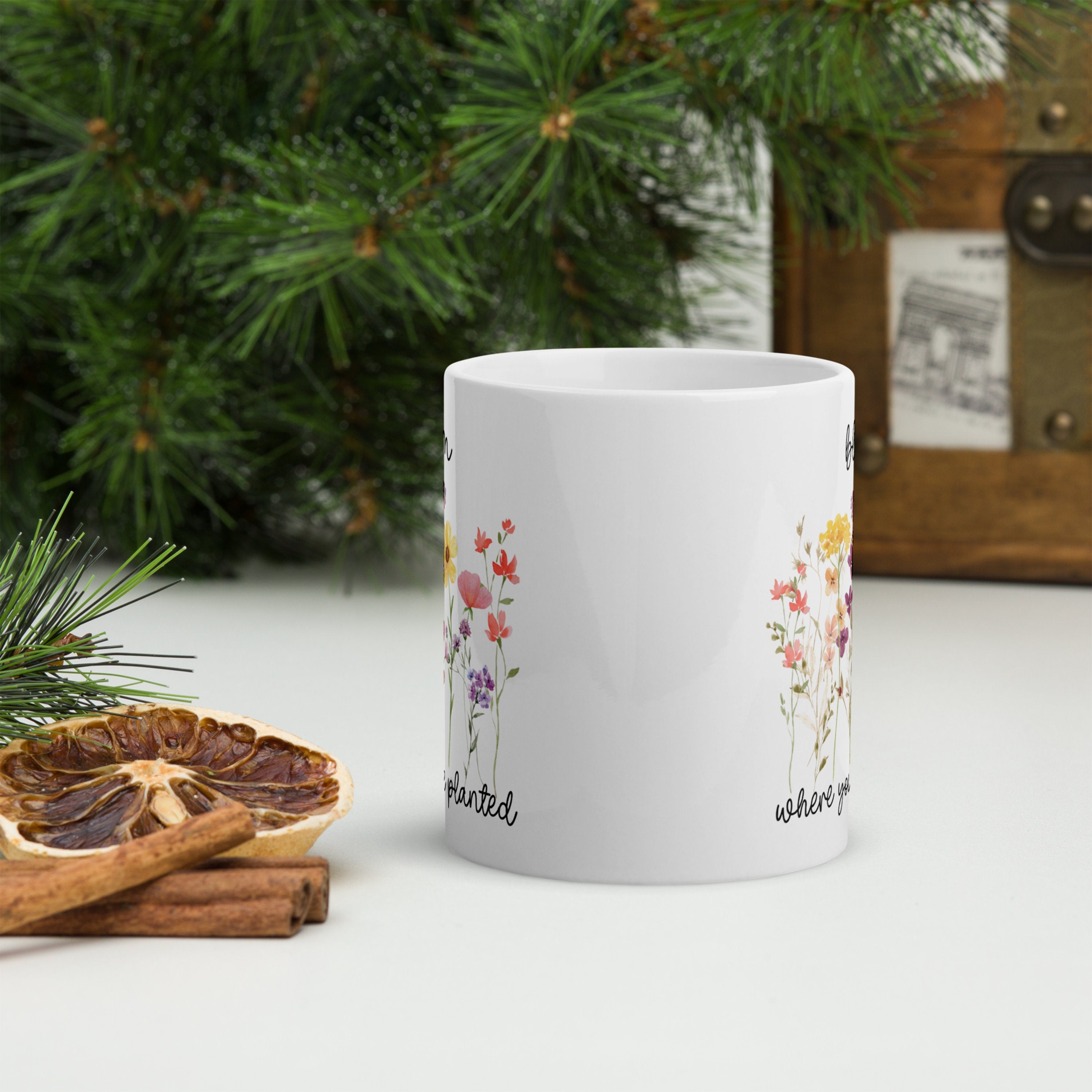 Wildflowers Mug, white glossy ceramic mug, gift for friend, gift for mom, gift for her coffee, mug gift, flower lover gift, flower gift
