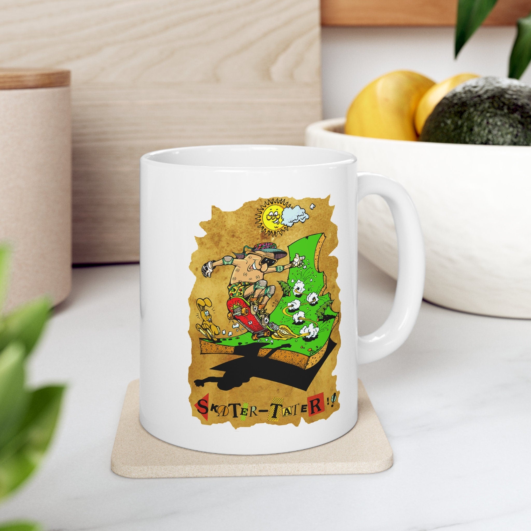 Idaho Skater Tater Mug: Funny Potato Art, 11oz Ceramic Mug