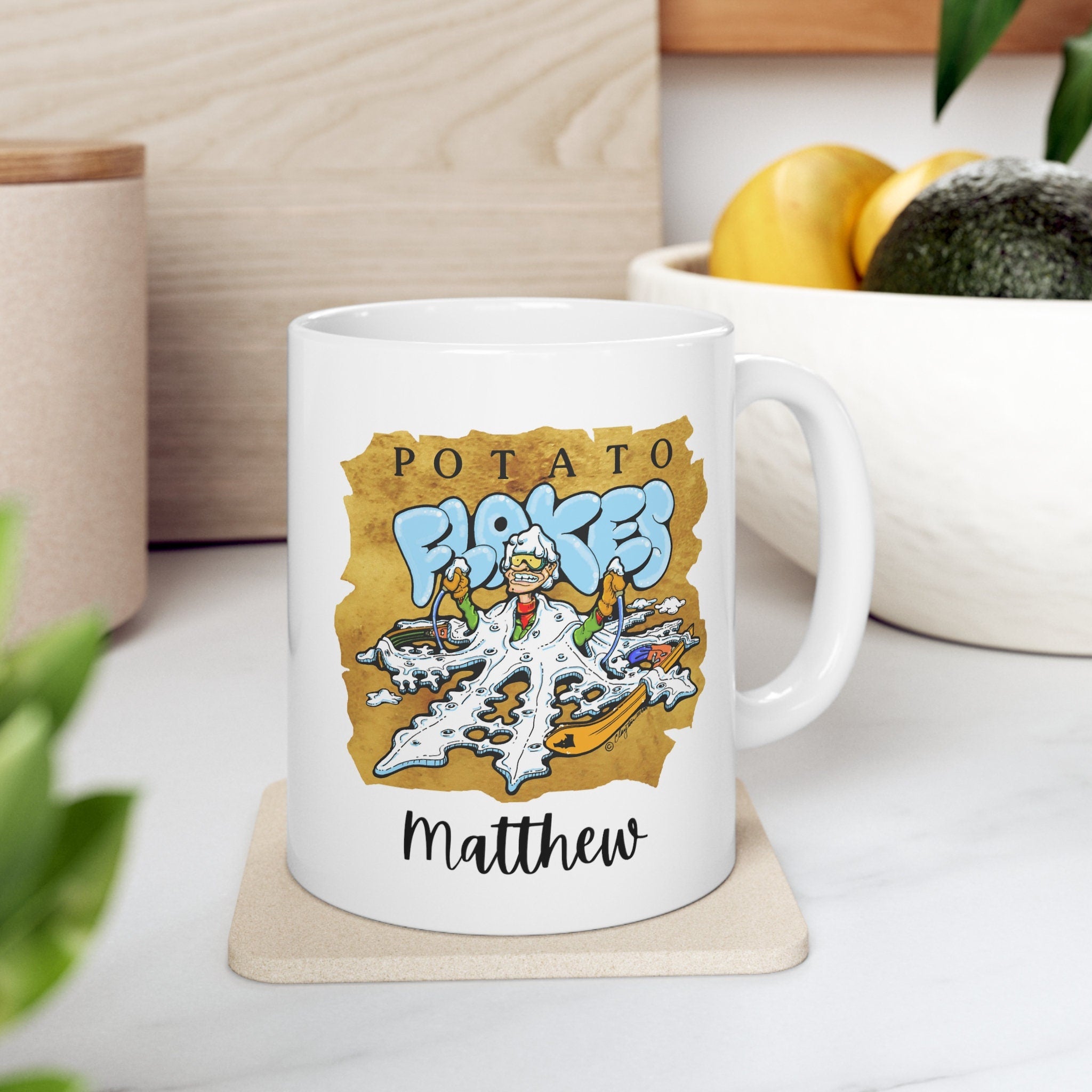 Personalized Idaho Mug: Funny Potato Flake Design, 11oz Ceramic