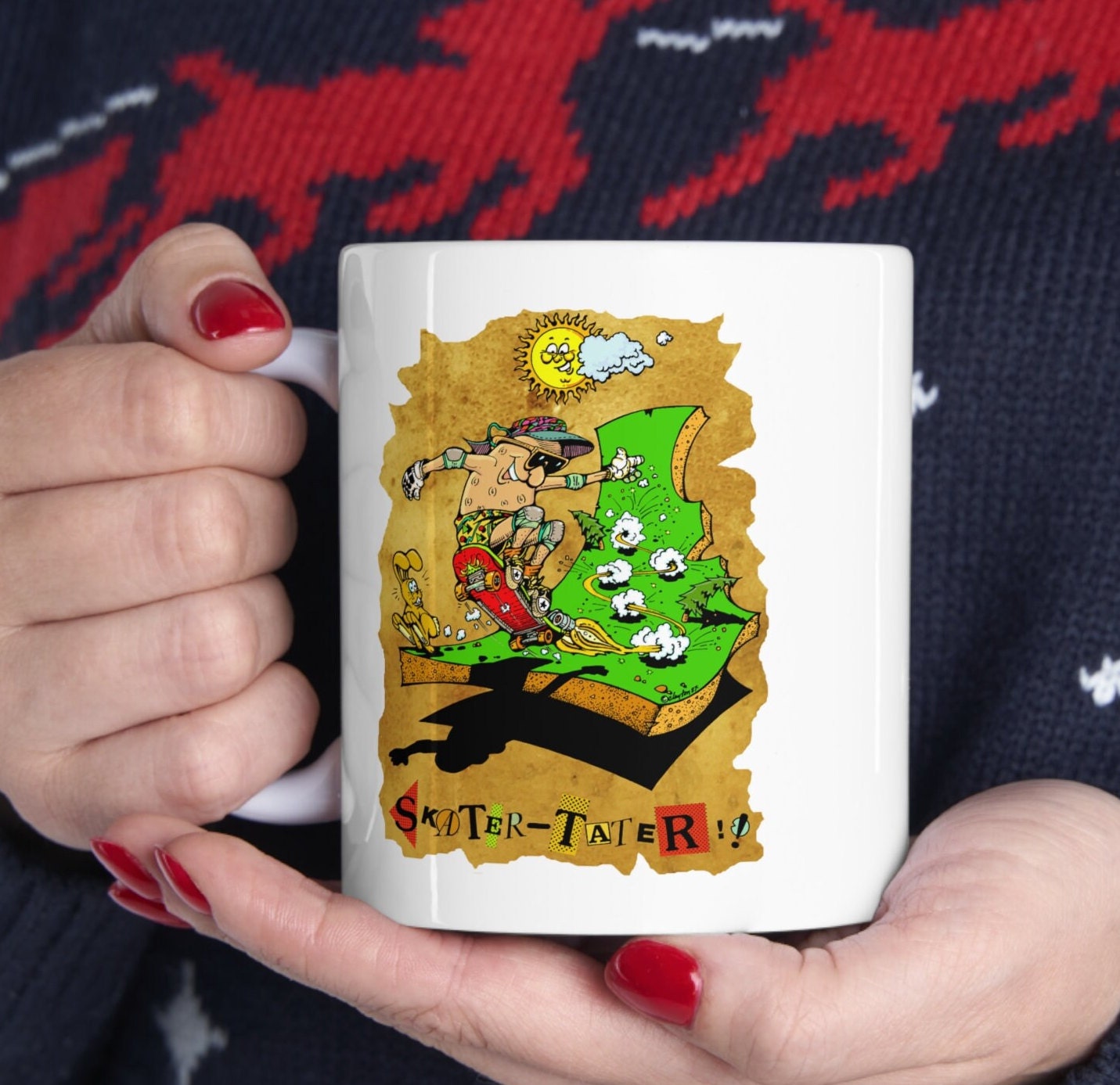 Idaho Skater Tater Mug: Funny Potato Art, 11oz Ceramic Mug