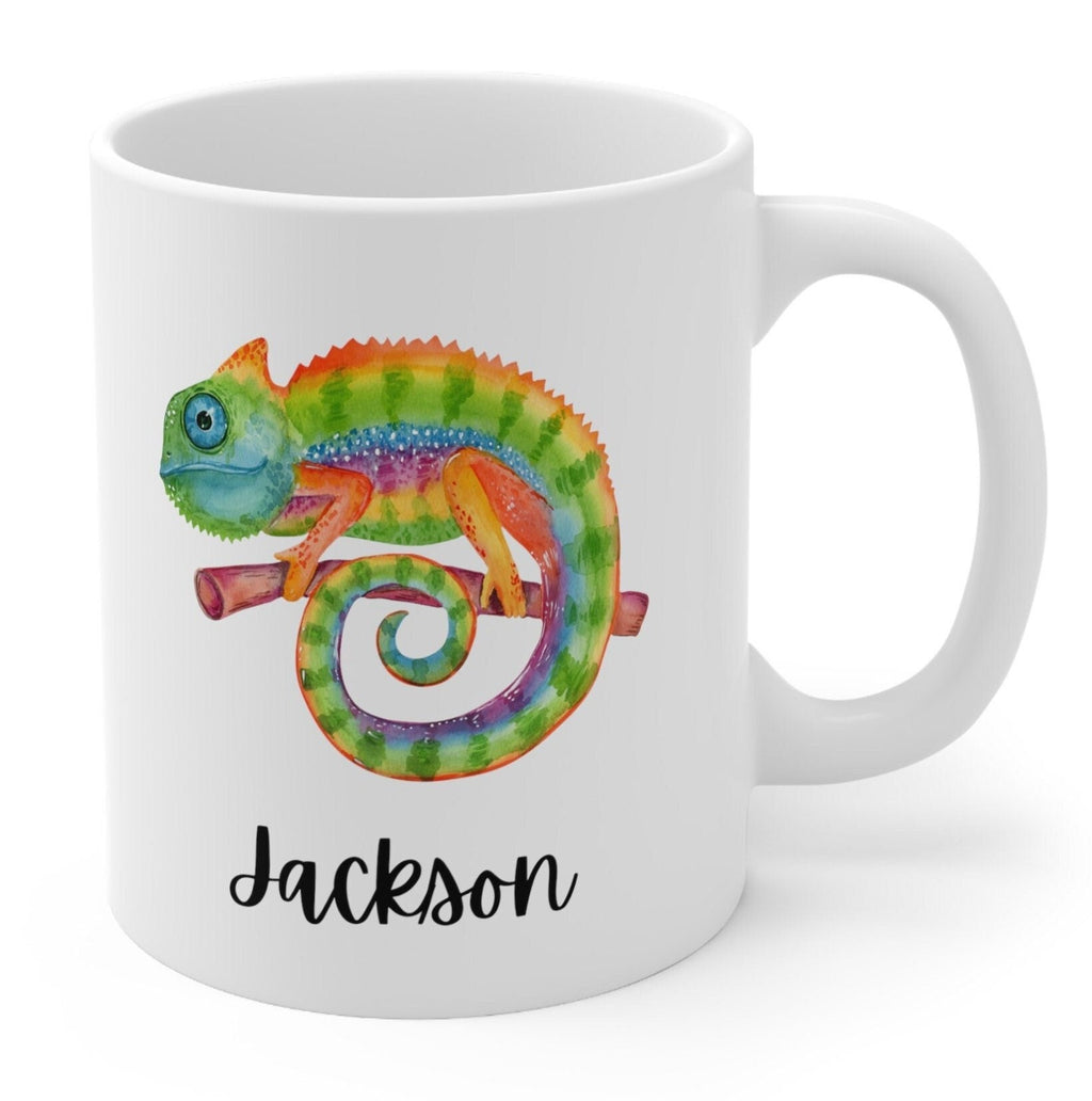 Personalized Chameleon mug, custom mug for kids or adult, hot chocolate mug, cute chameleon gift, hot cocoa mug, cute lizard mug , kids mug