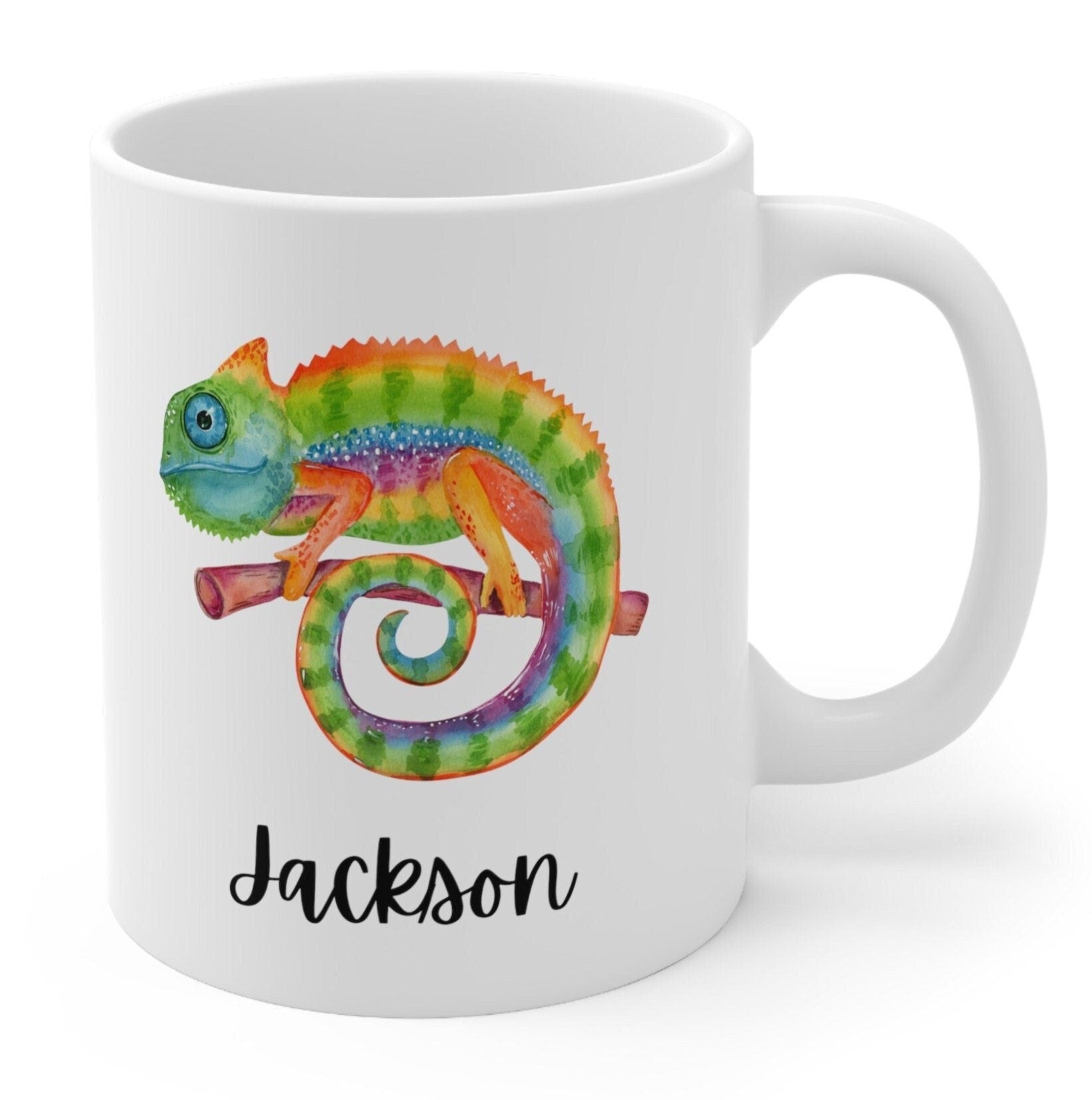 Personalized Chameleon mug, custom mug for kids or adult, hot chocolate mug, cute chameleon gift, hot cocoa mug, cute lizard mug , kids mug