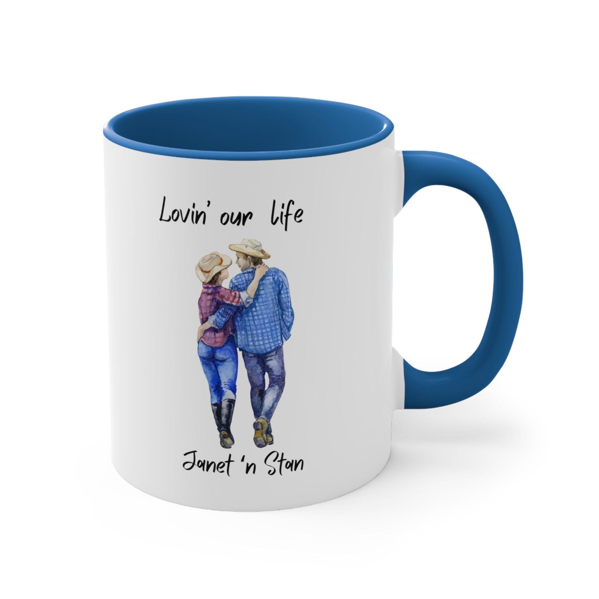Personalized mug, country couple , Western couple, blue and white coffee mug, married anniversary gift, personalized gift mug, gift for him