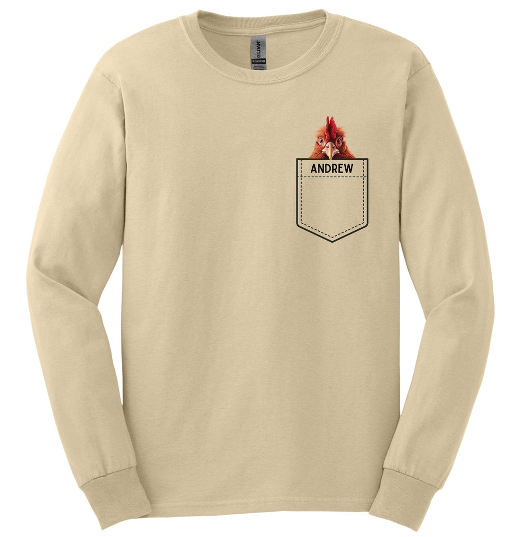 Funny Chicken Pocket Long Sleeve Shirt: Personalized Rooster Gift
