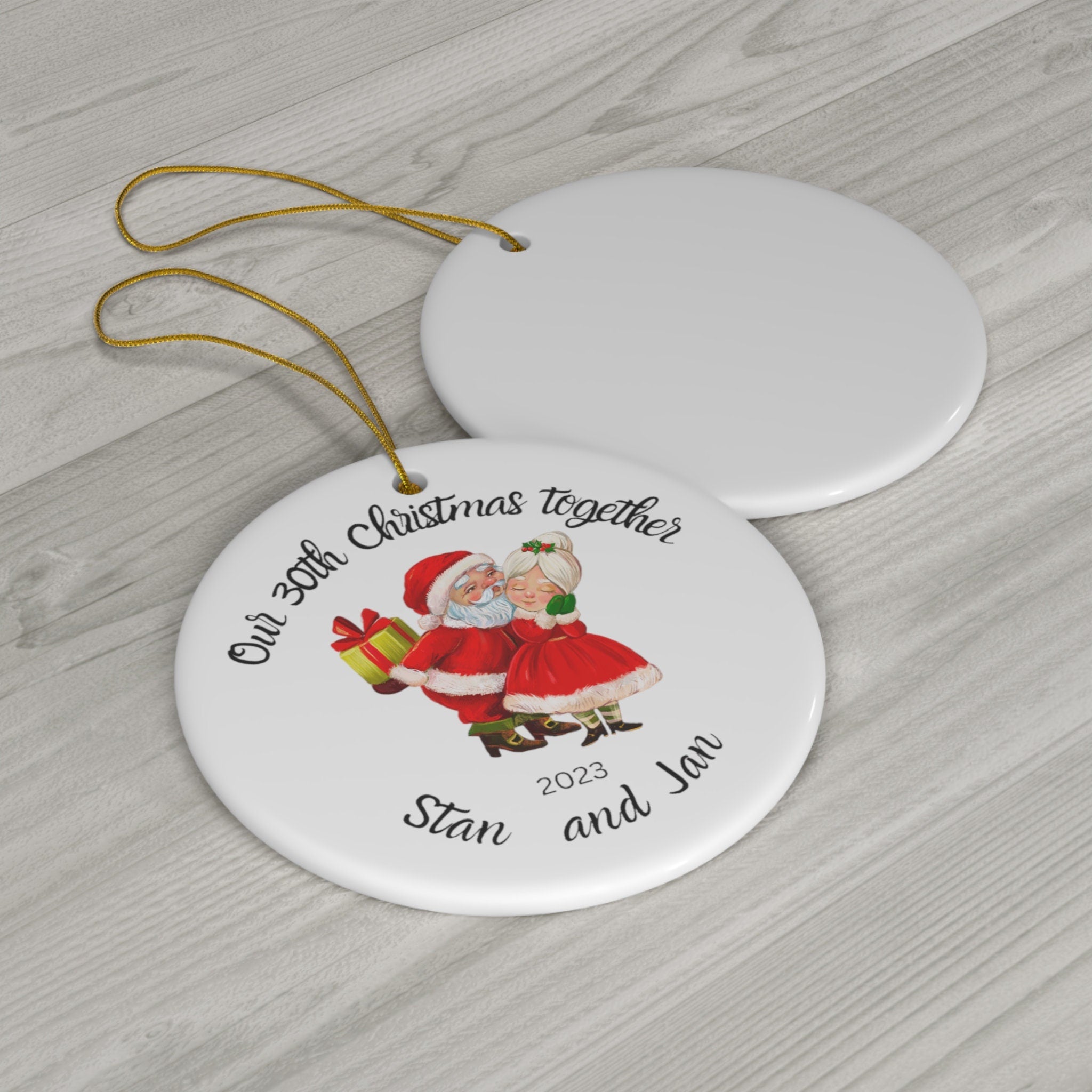 Personalized Christmas Ornament, 30th Christmas Together, cute couple ornament 30th anniversary ornament, ceramic Christmas ornament couple