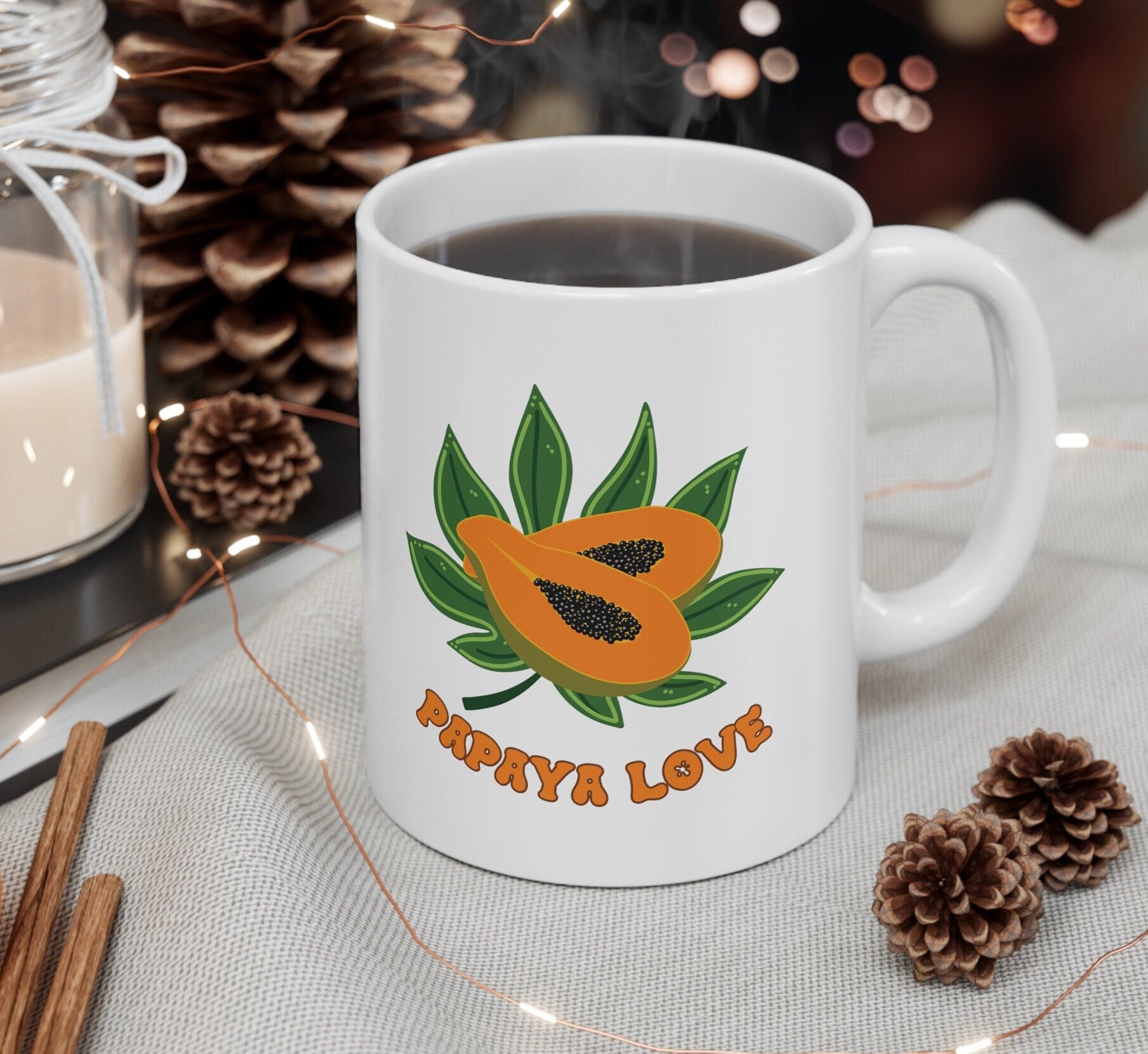 Papaya Coffee mug, papaya coffee cup, tropical fruit mug, papaya lover gift, gift for papaya lover, Papaya design, Hawaii fruit mug, papaya