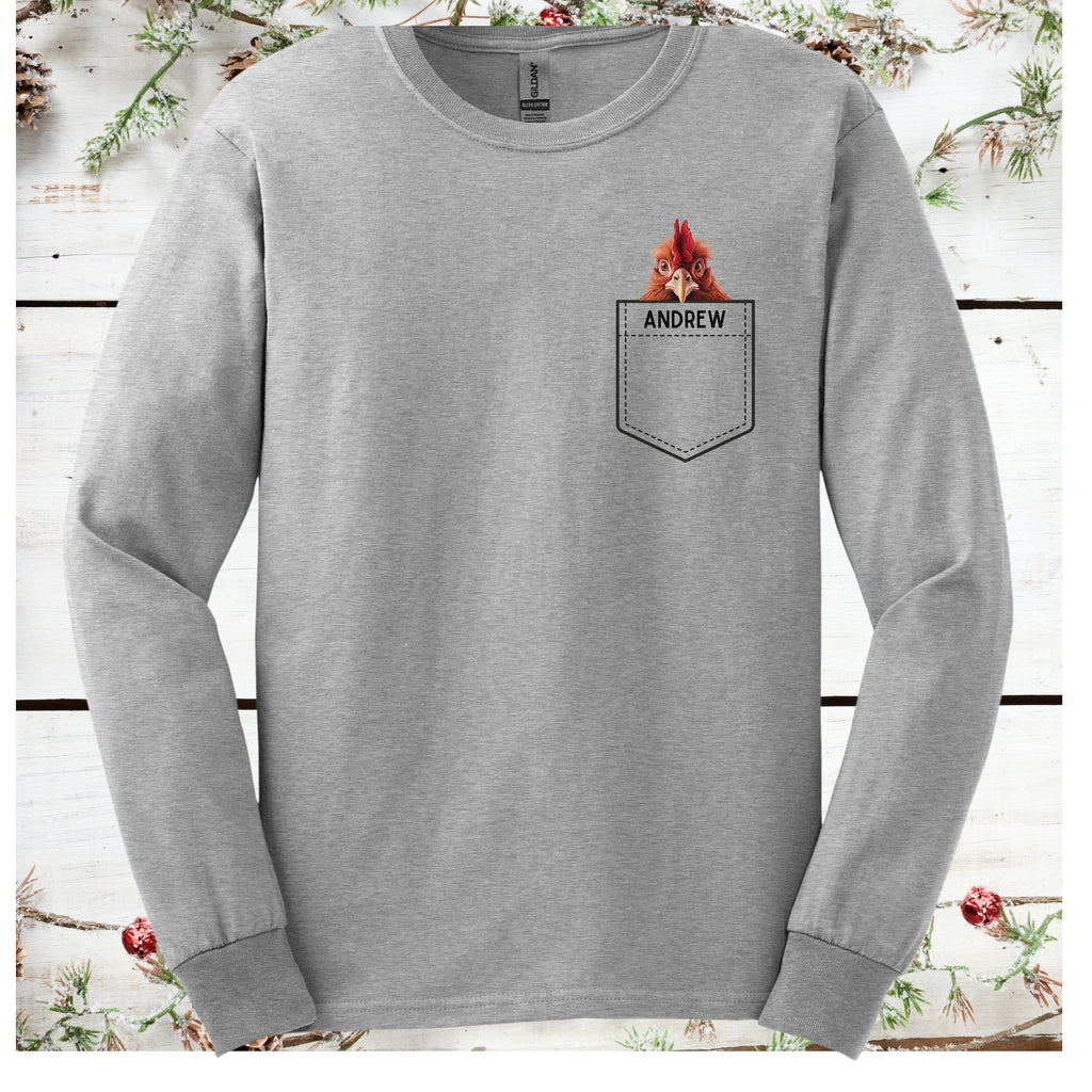 Personalized Chicken shirt, mens funny chicken long sleeve t-shirt, gift for chicken farmer, gift for chicken lover, Cotton Long Sleeve Tee