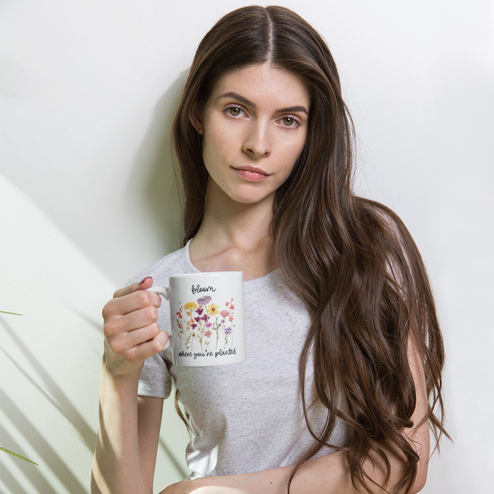 Wildflowers Mug, white glossy ceramic mug, gift for friend, gift for mom, gift for her coffee, mug gift, flower lover gift, flower gift