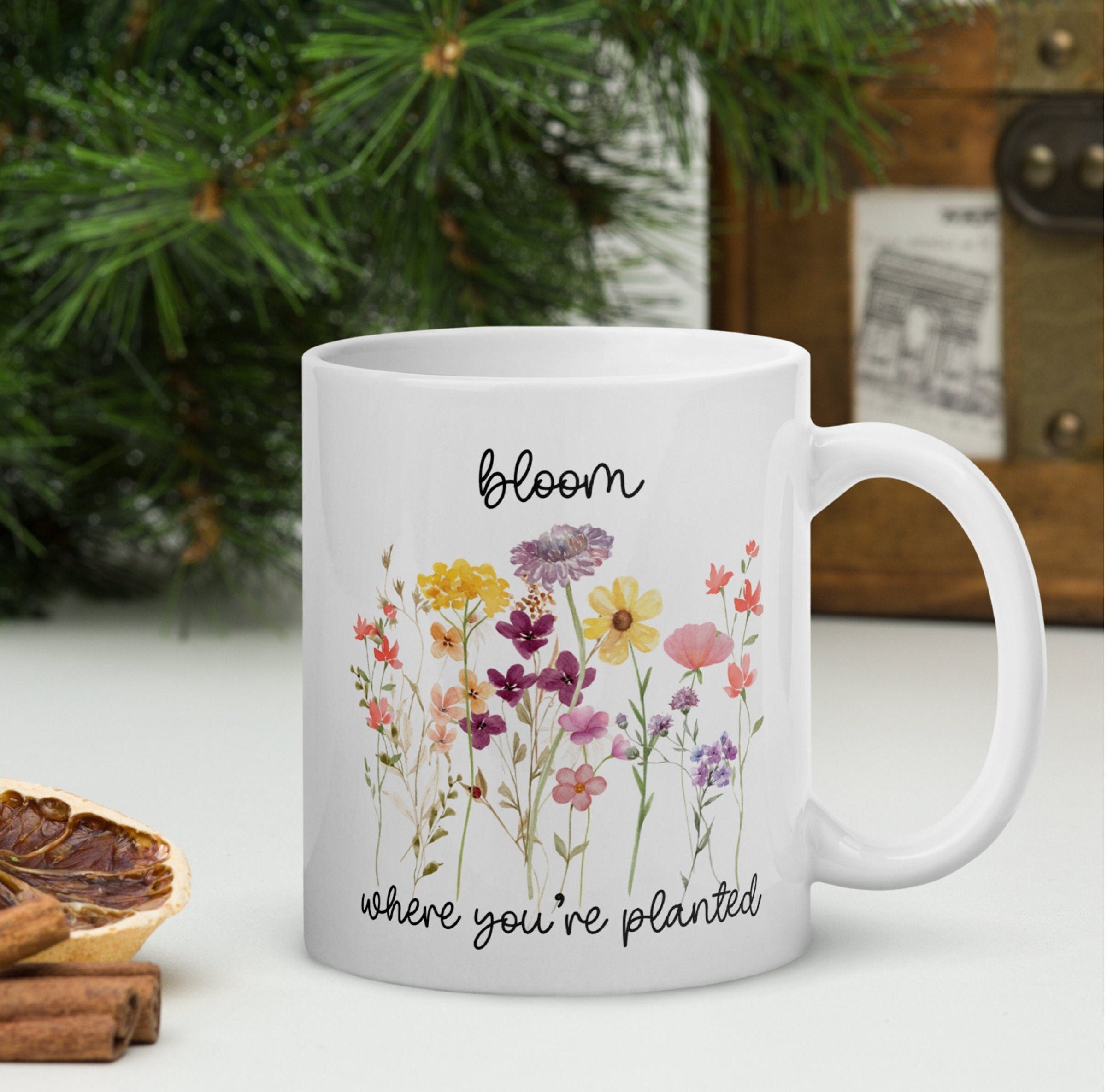 Wildflowers Mug, white glossy ceramic mug, gift for friend, gift for mom, gift for her coffee, mug gift, flower lover gift, flower gift