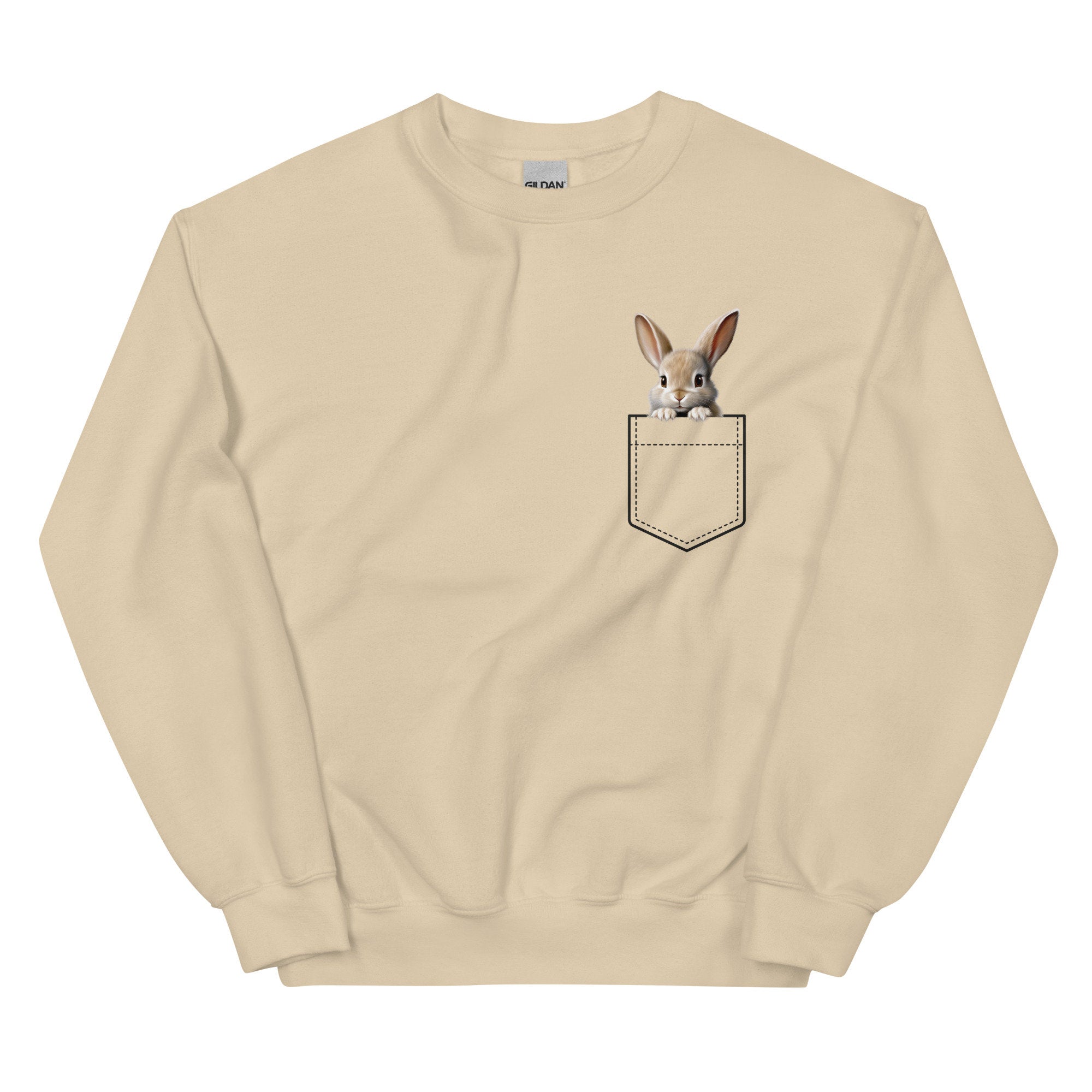 Bunny Pocket Sweatshirt, bunny faux pocket Gildan Sweatshirt, Personalized name option Rabbit Sweatshirt