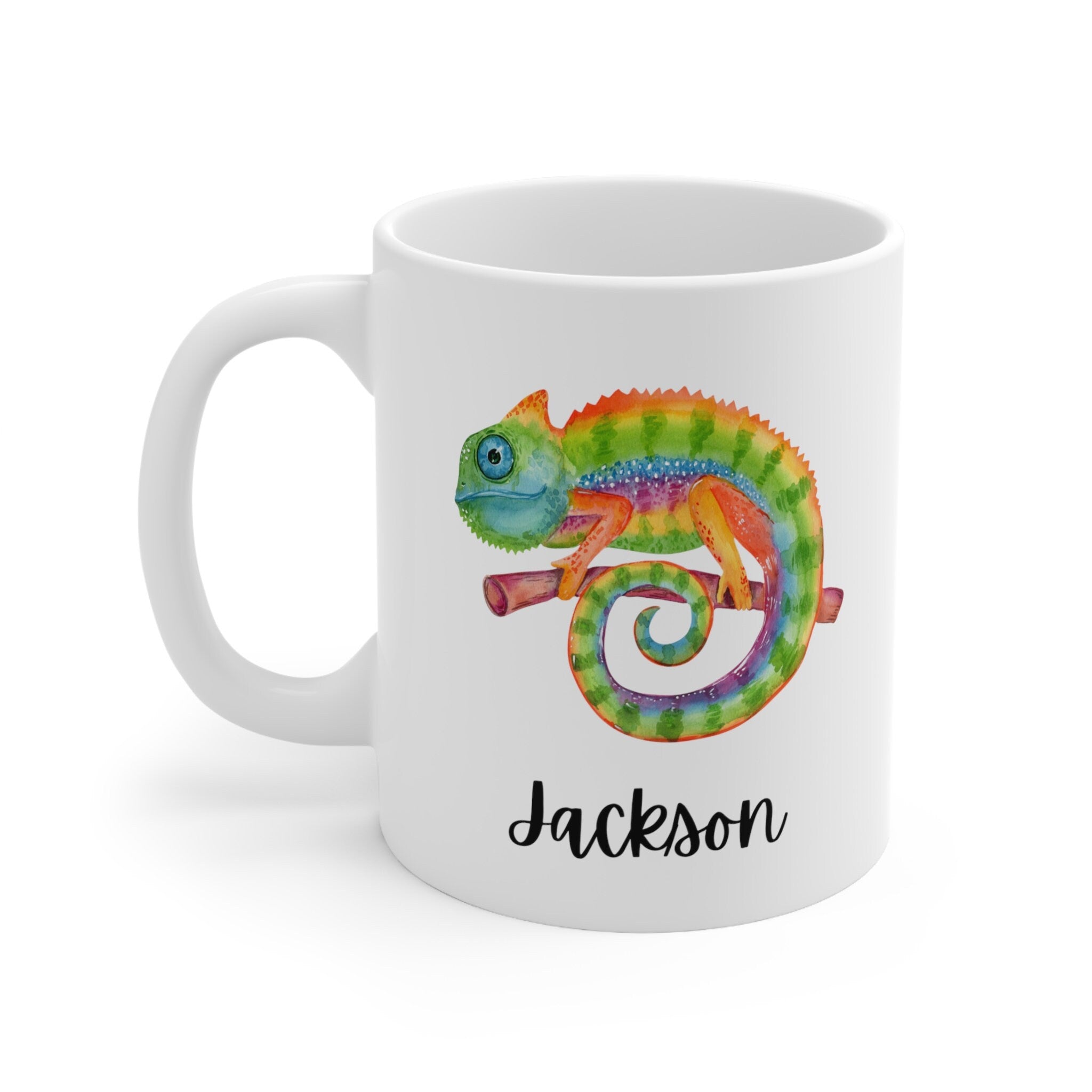 Personalized Chameleon mug, custom mug for kids or adult, hot chocolate mug, cute chameleon gift, hot cocoa mug, cute lizard mug , kids mug