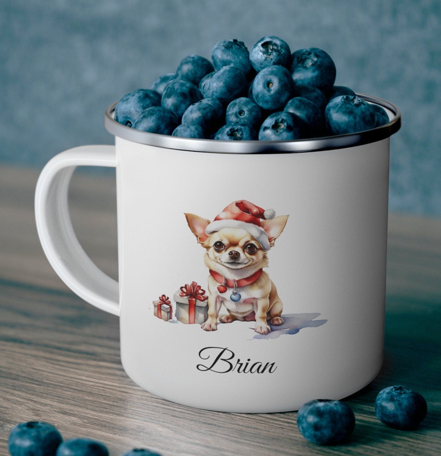 Personalized Mug for Kids non-breakable, enamel mug, hot chocolate mug, coffee mug for camping, cute Christmas puppies, gift for dog lover,