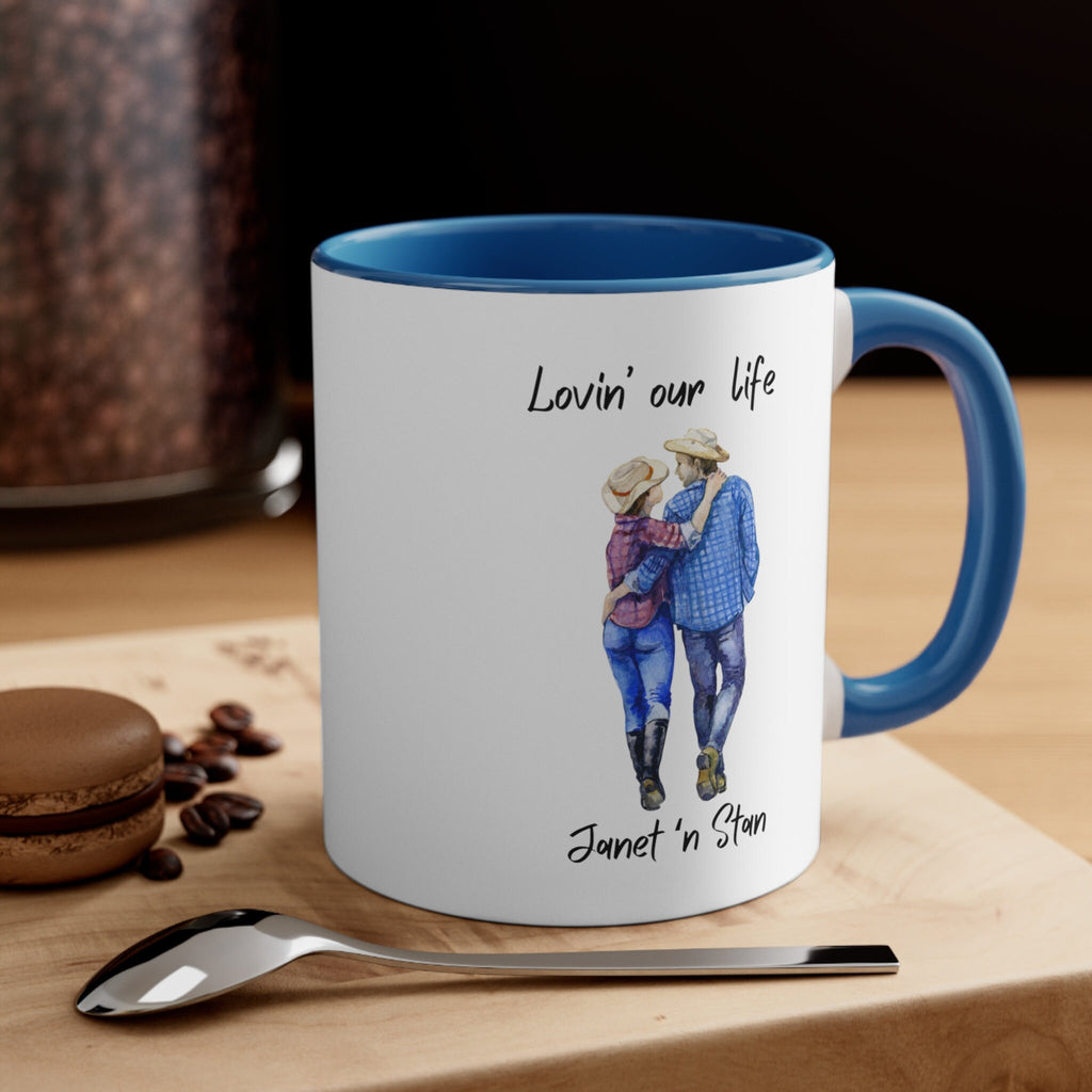 Personalized mug, country couple , Western couple, blue and white coffee mug, married anniversary gift, personalized gift mug, gift for him