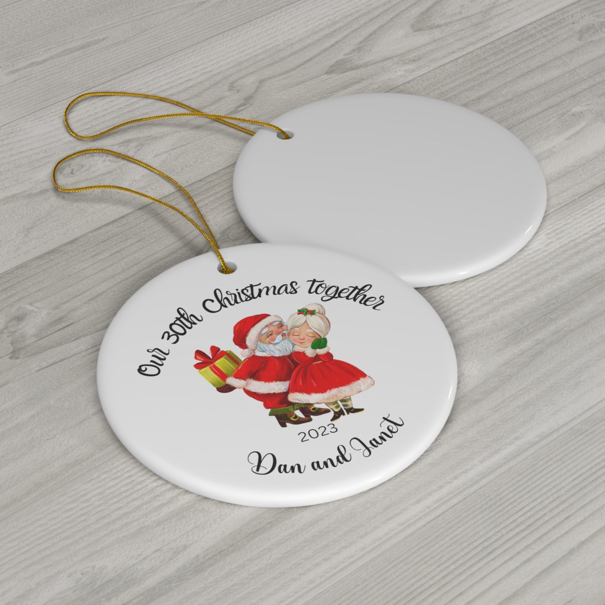 30th Christmas Together Ceramic ornament, Circle, Personalize