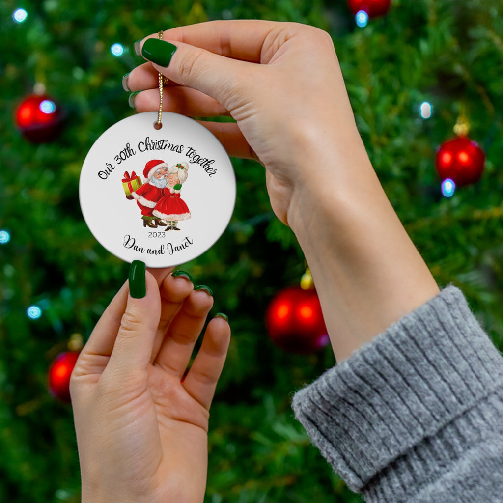 30th Christmas Together Ceramic ornament, Circle, Personalize